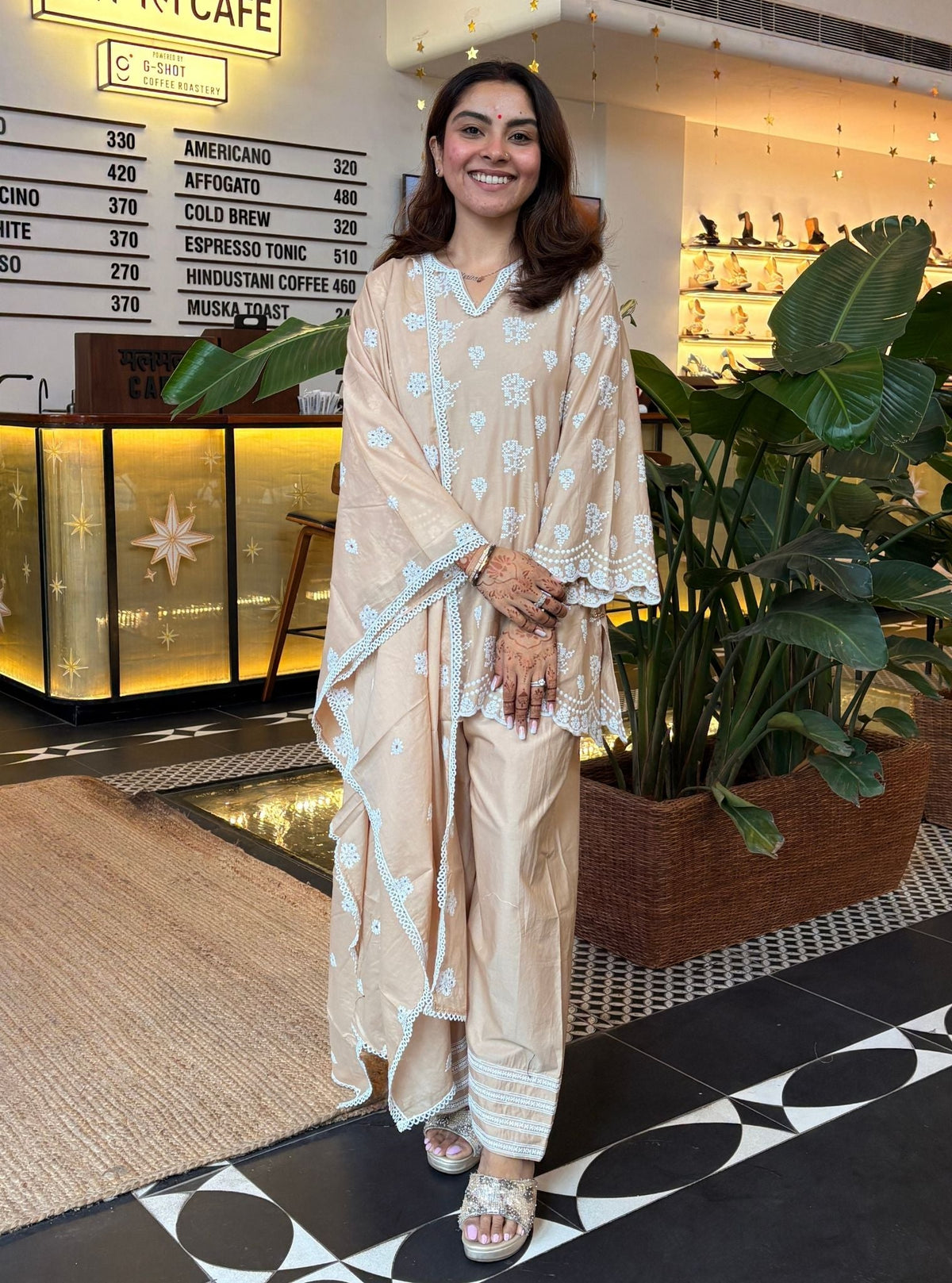 Aviya Supima Cotton Beige Kurta With Farshi Salwar
