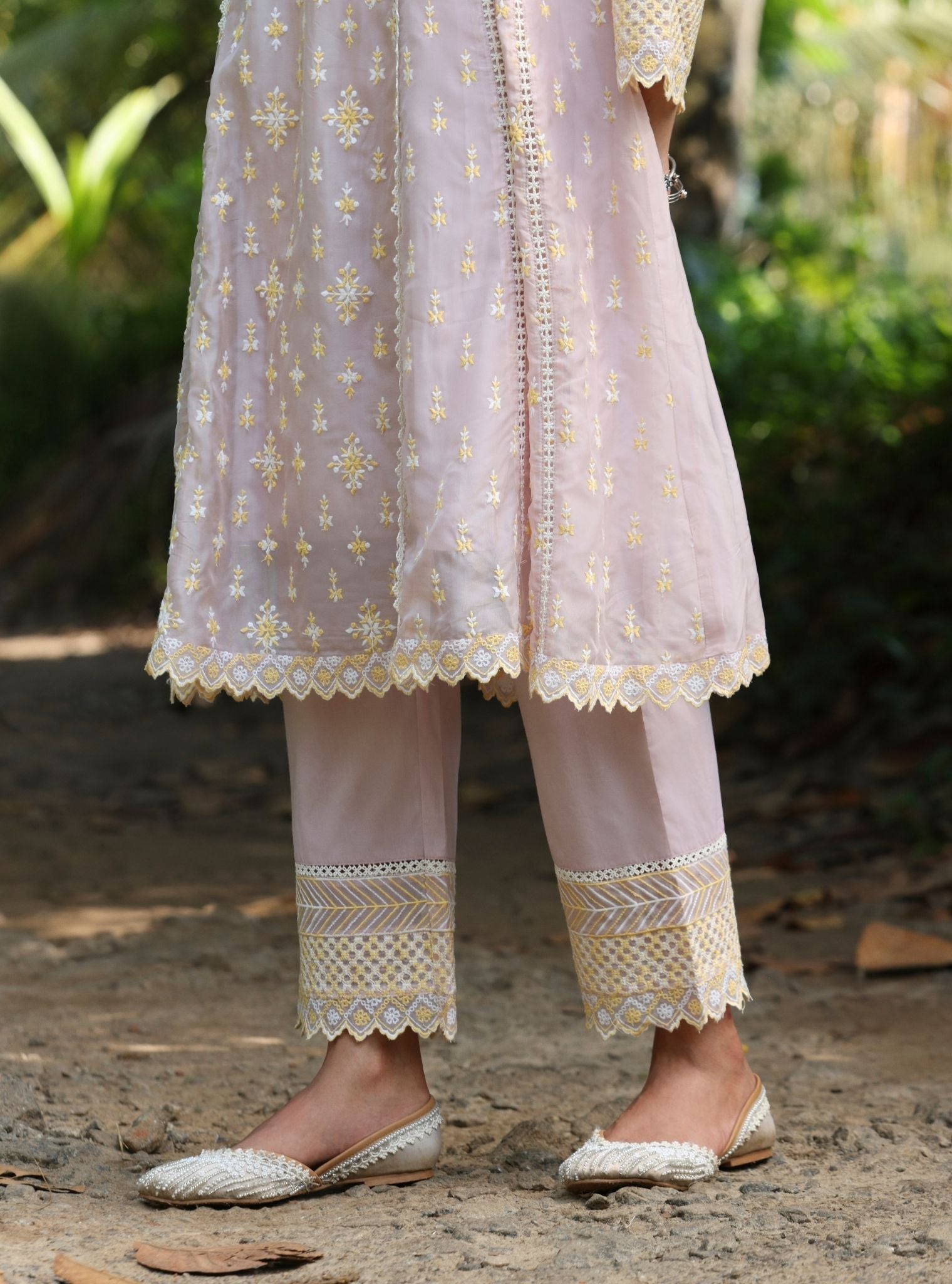 Smitha Organza Dusty Pink Anarkali Kurta Set
