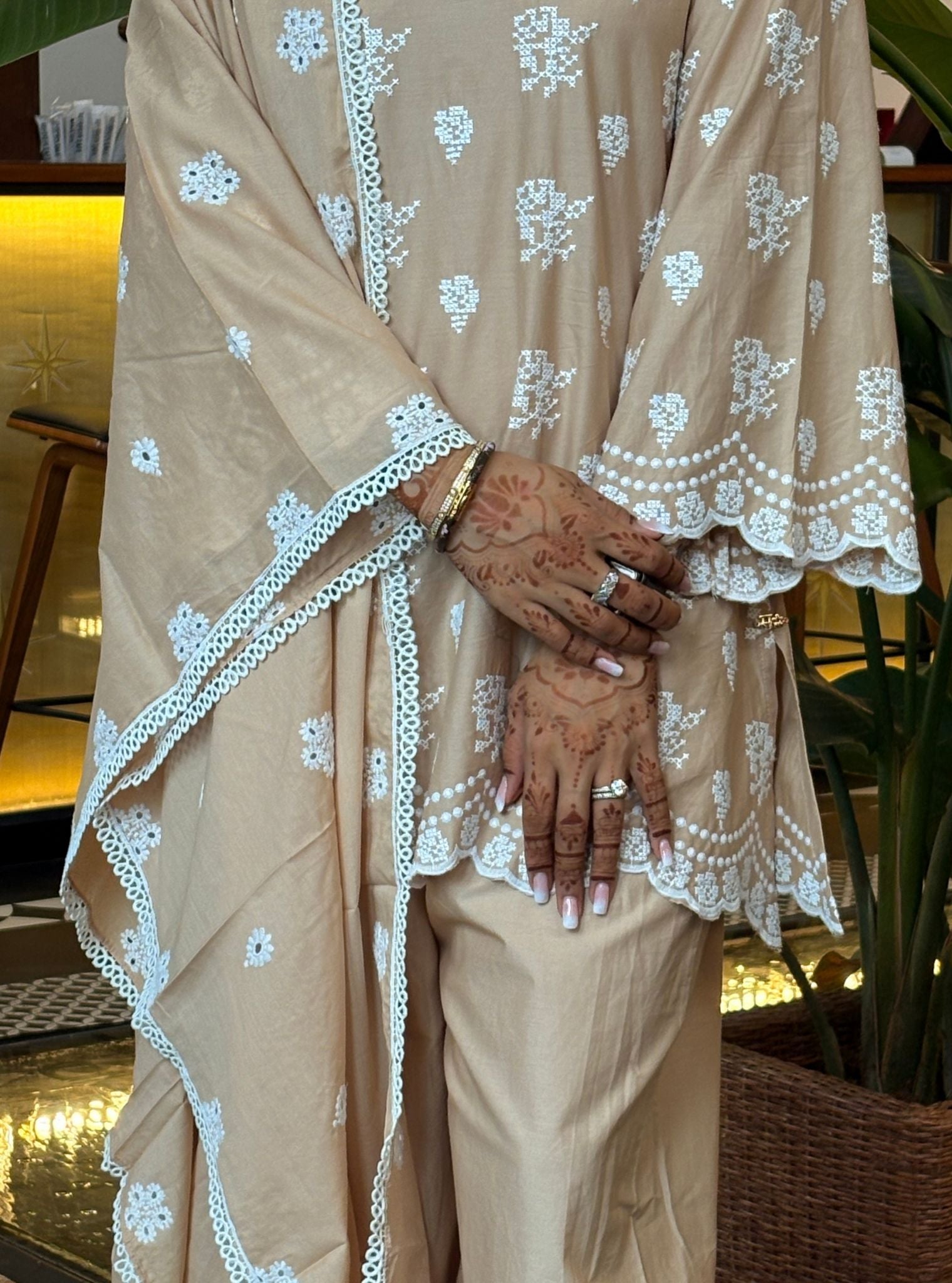 Aviya Supima Cotton Beige Kurta With Farshi Salwar