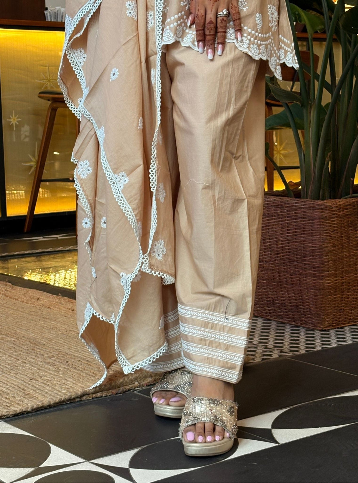 Aviya Supima Cotton Beige Kurta With Farshi Salwar