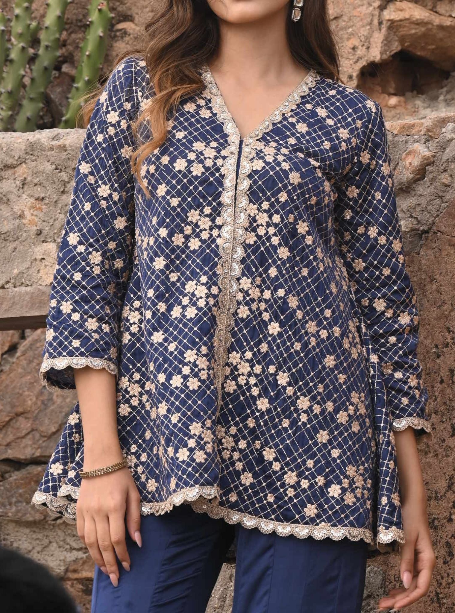 Afreen Organza Satin Navy Top with Sharara Set