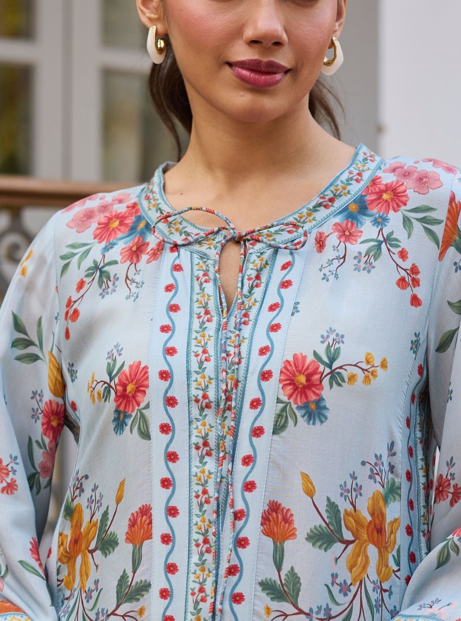 Erohi Lawn Blue Long Kaftan Co-ord Set