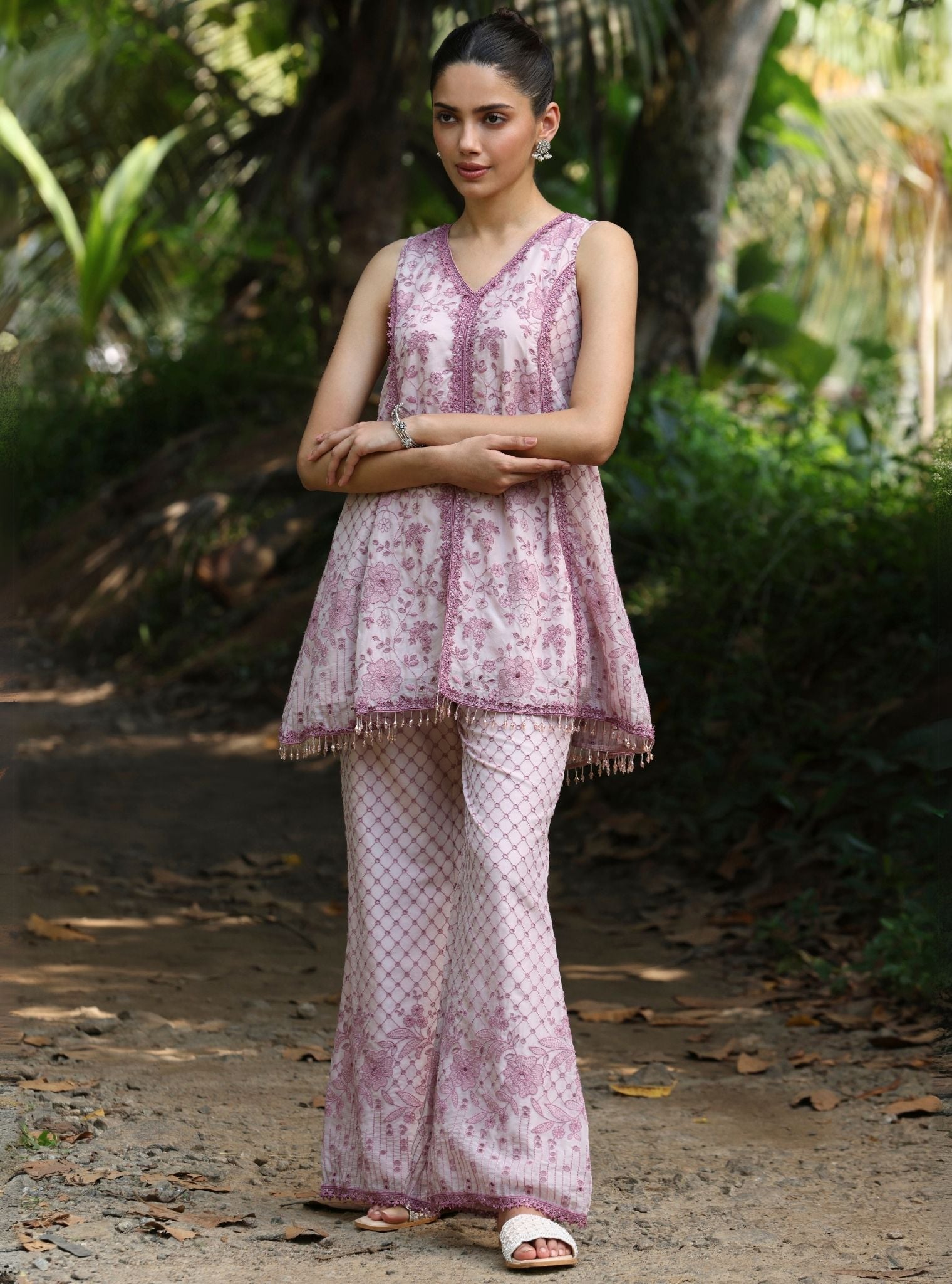 Nithara Organza Dusty Pink Co-ord Set