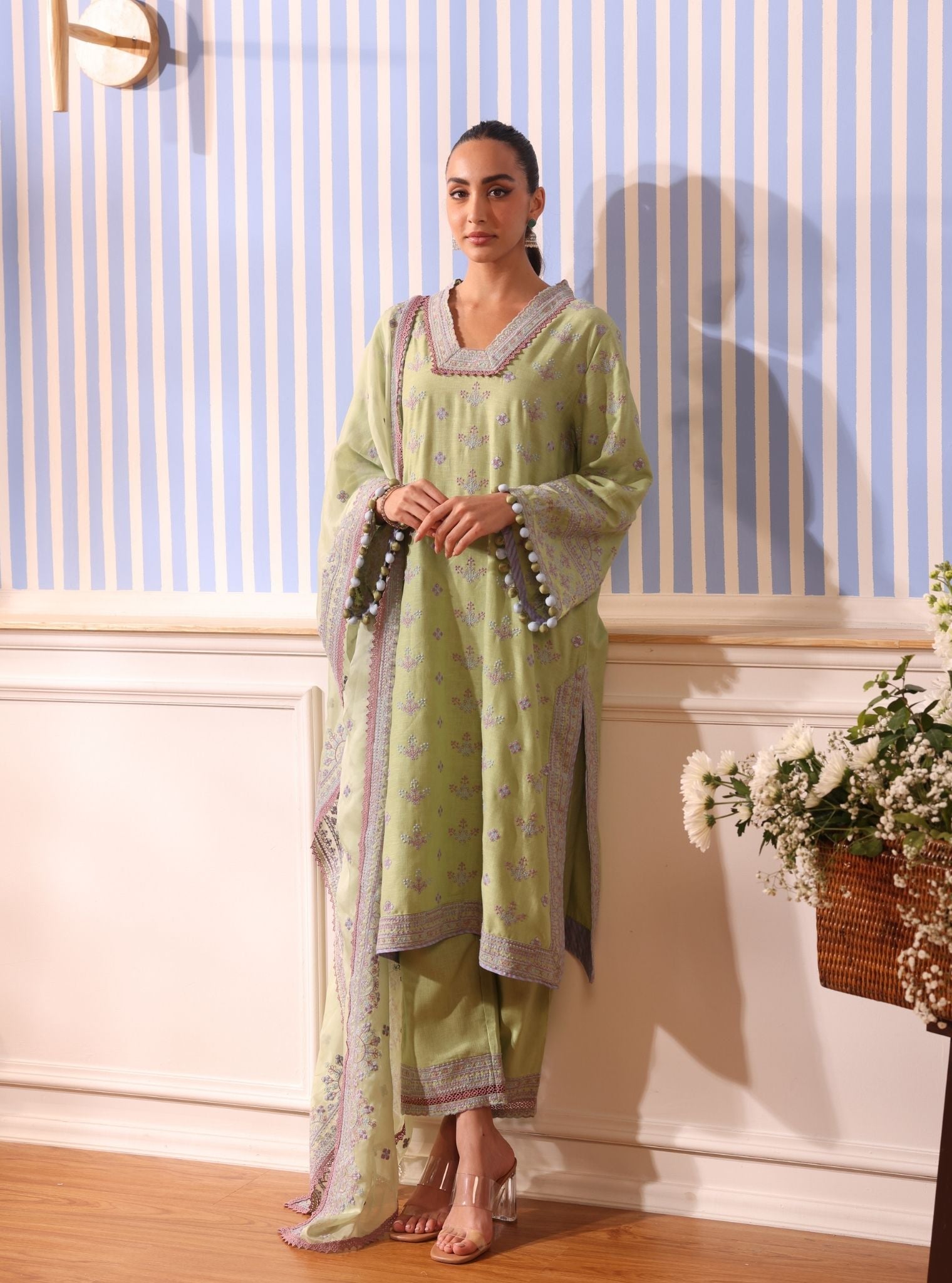 Mulmul Organza Shileh Green Dupatta
