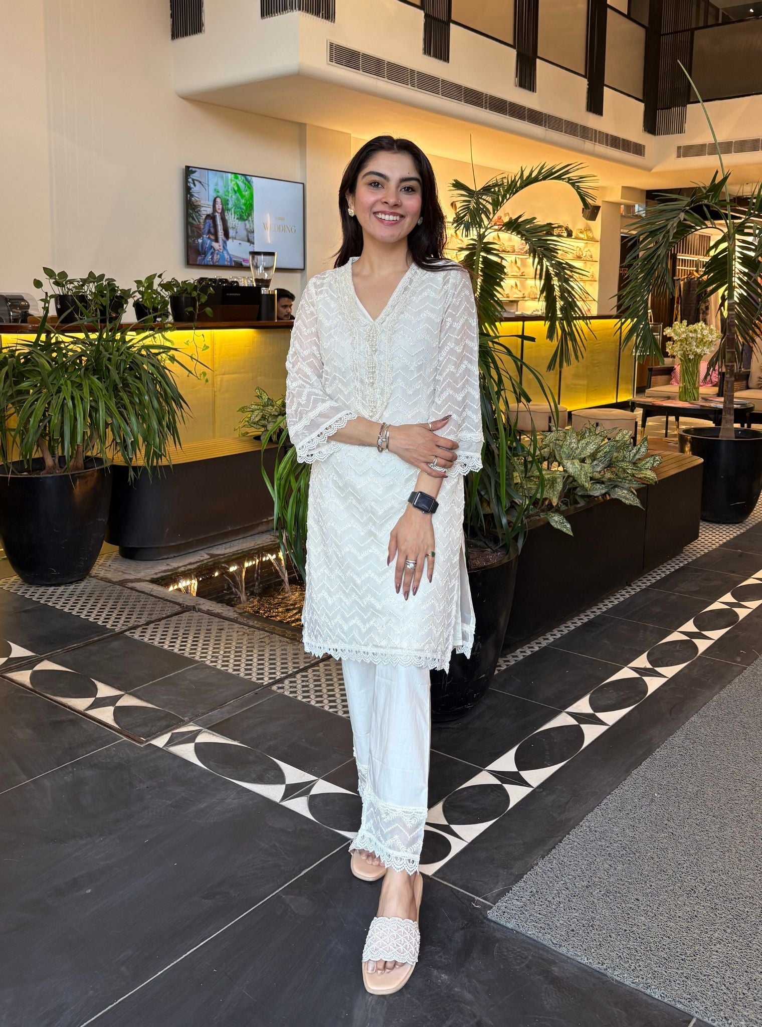 Firdousi Organza White Kurta Set