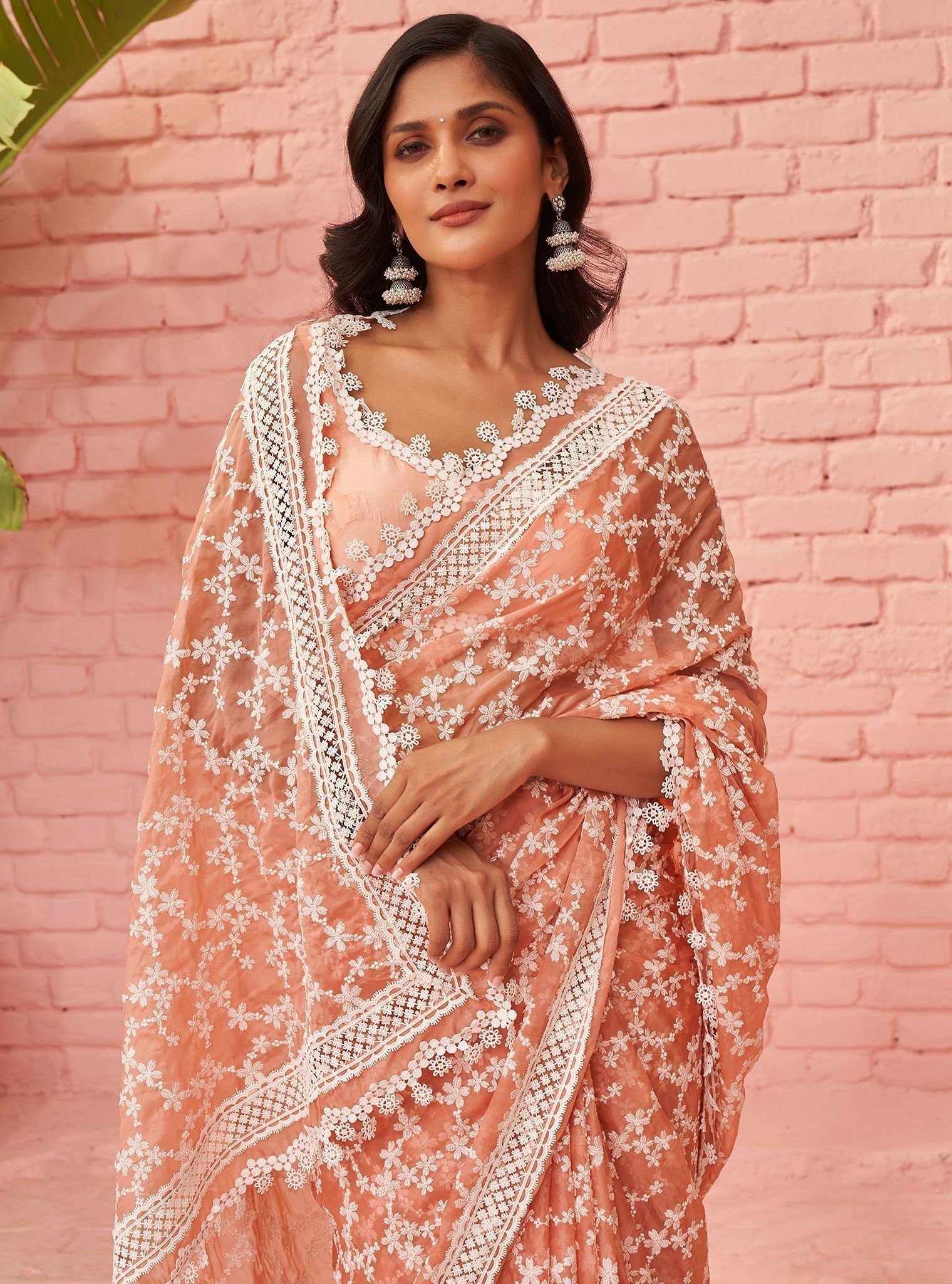 Mulmul Organza Peora Peach Saree