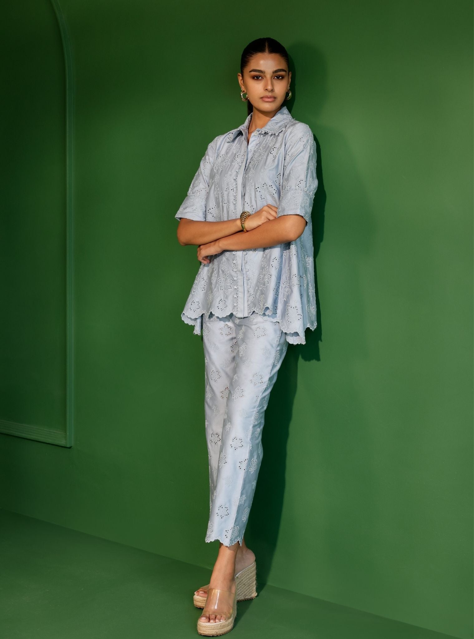 Roselyn Pima Satin Blue Co-ord Set
