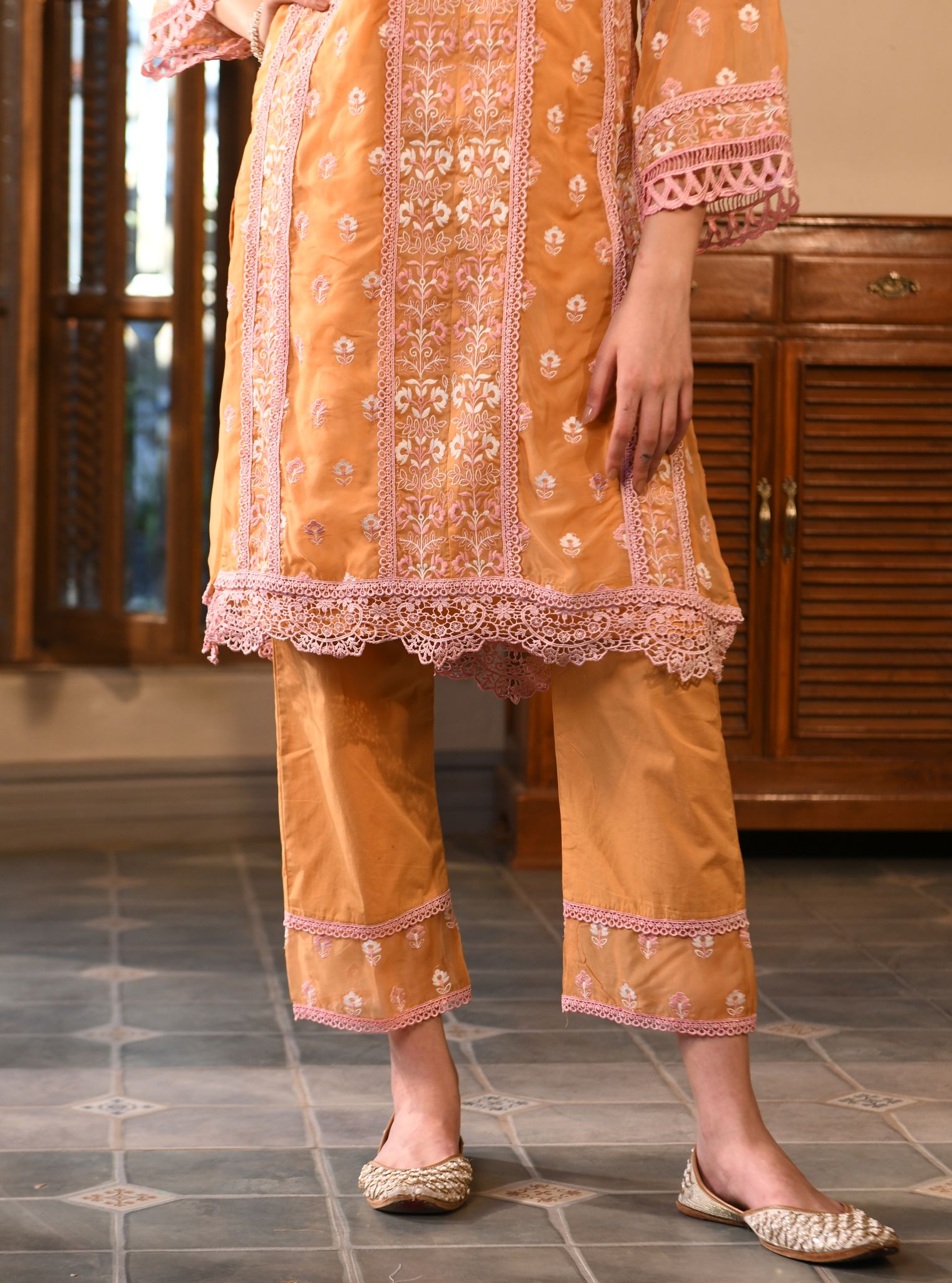 Paniz Organza Orange Kurta Set