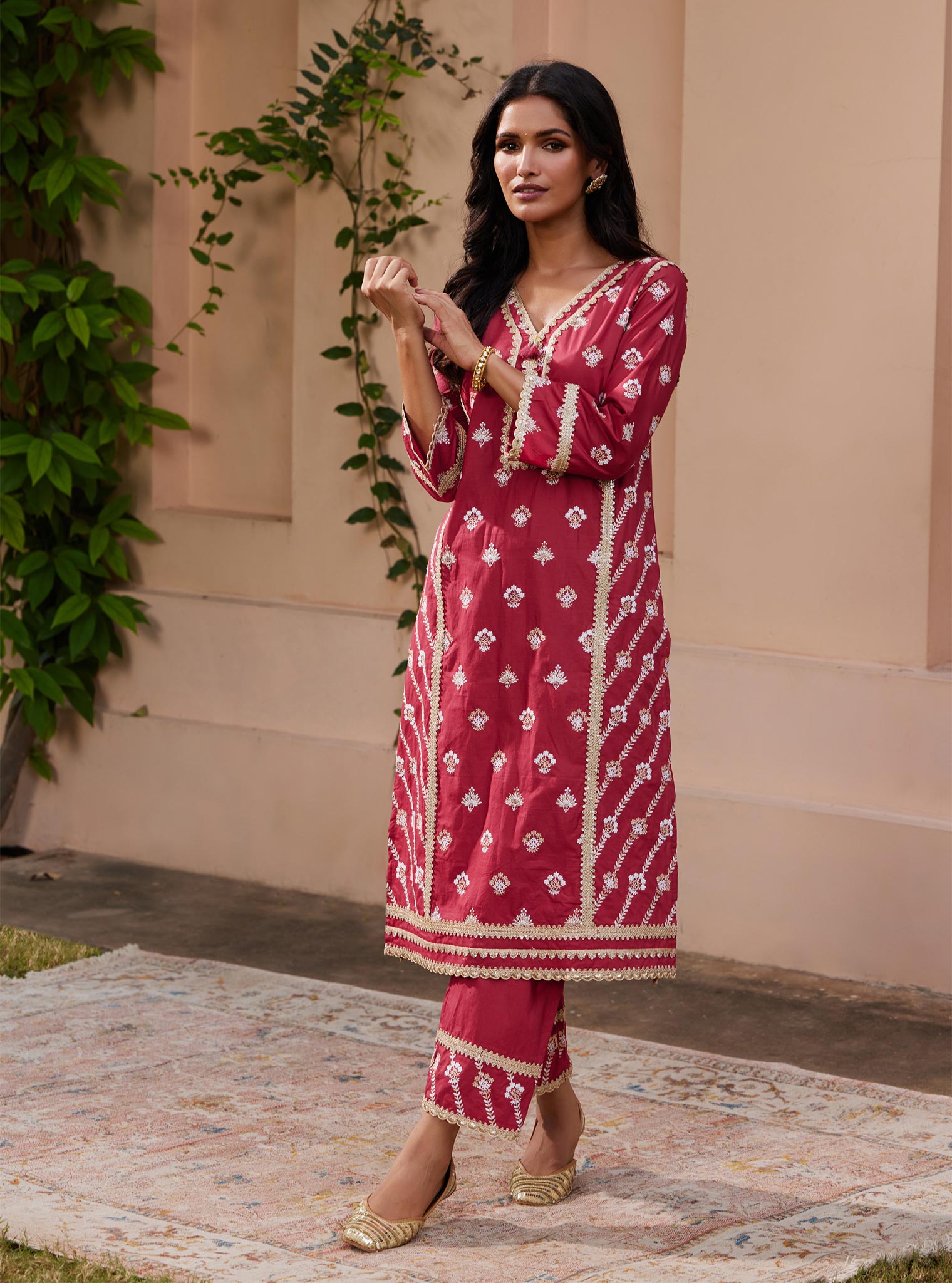Mulmul Supima Cotton Titli Red Pant