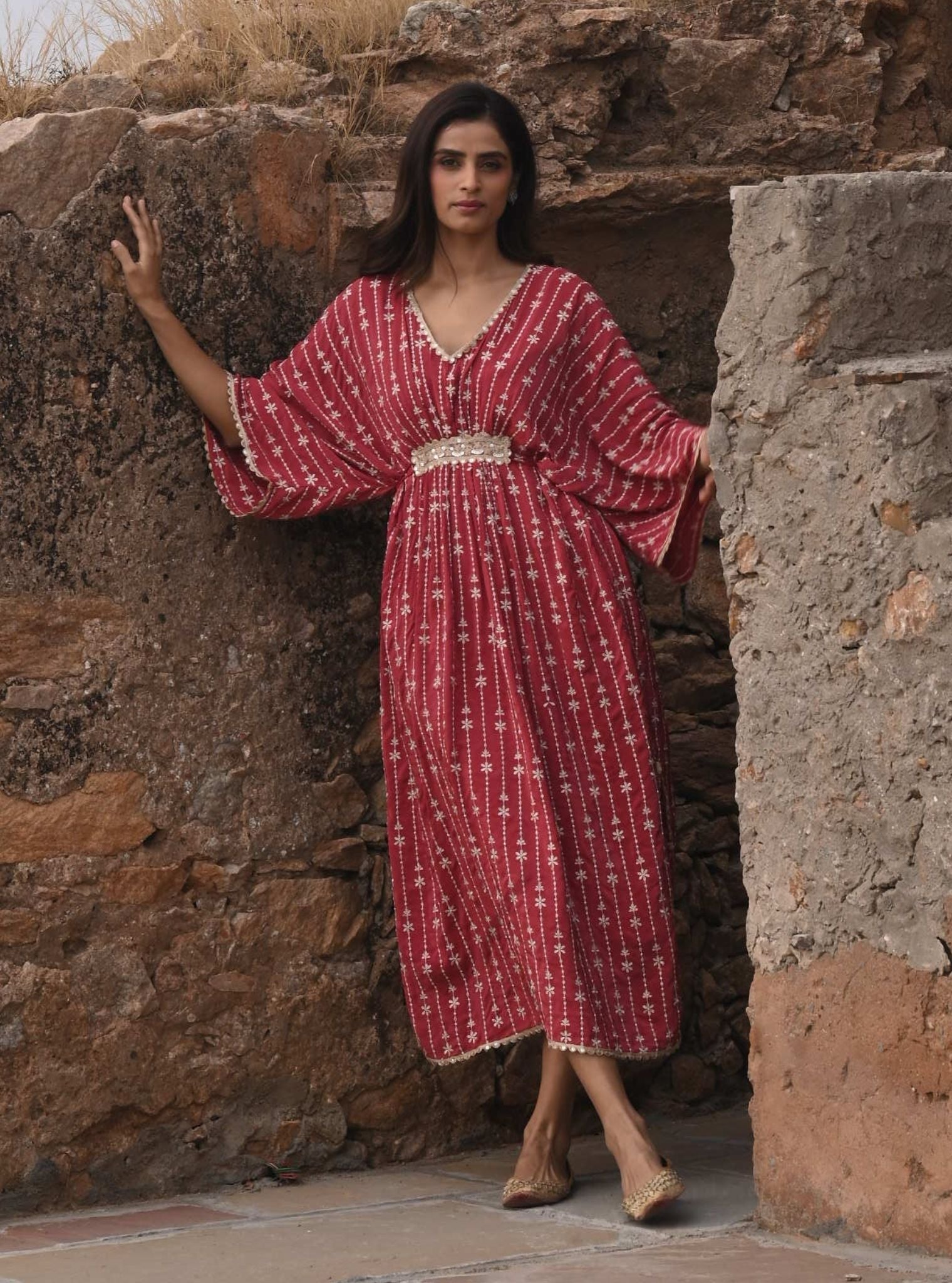 Gul Crepe Red Kaftan