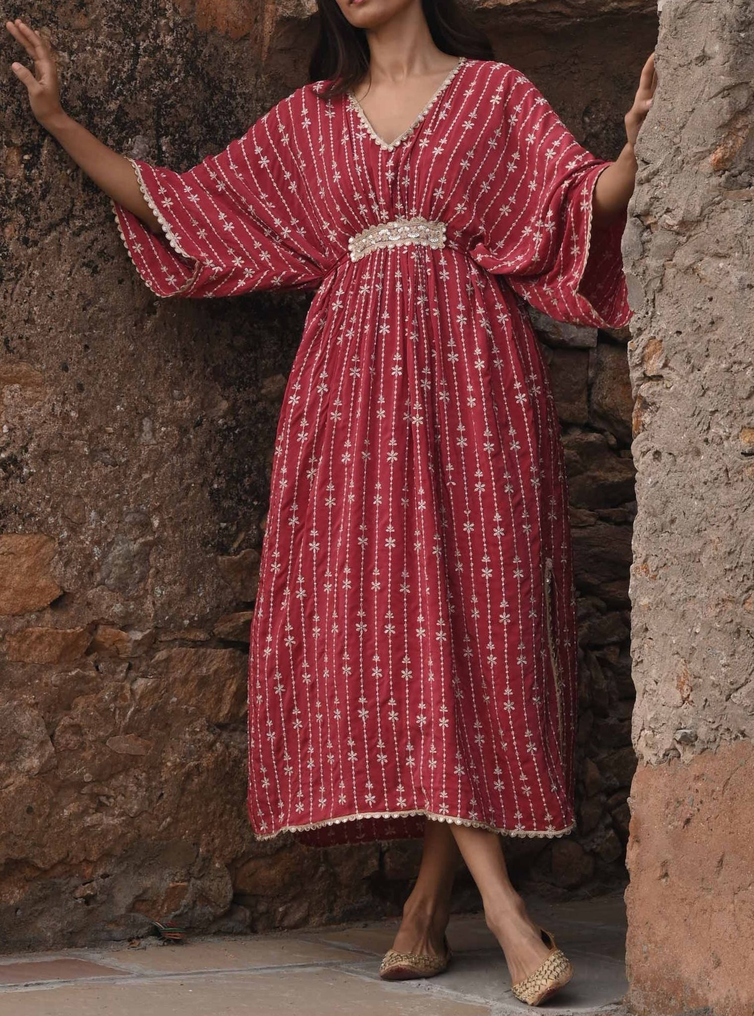 Gul Crepe Red Kaftan