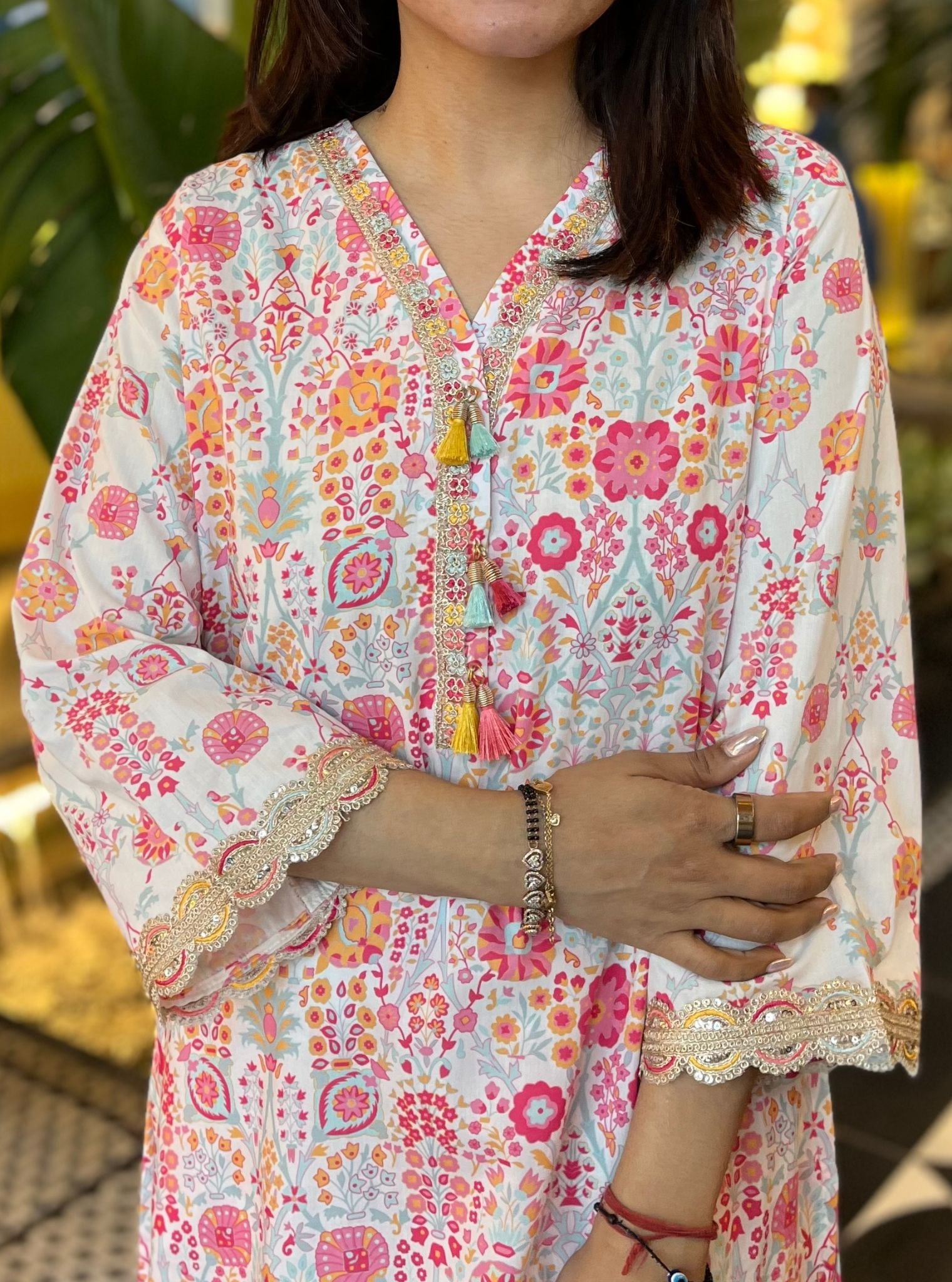 Florie Supima Cotton Printed White Kurta Set