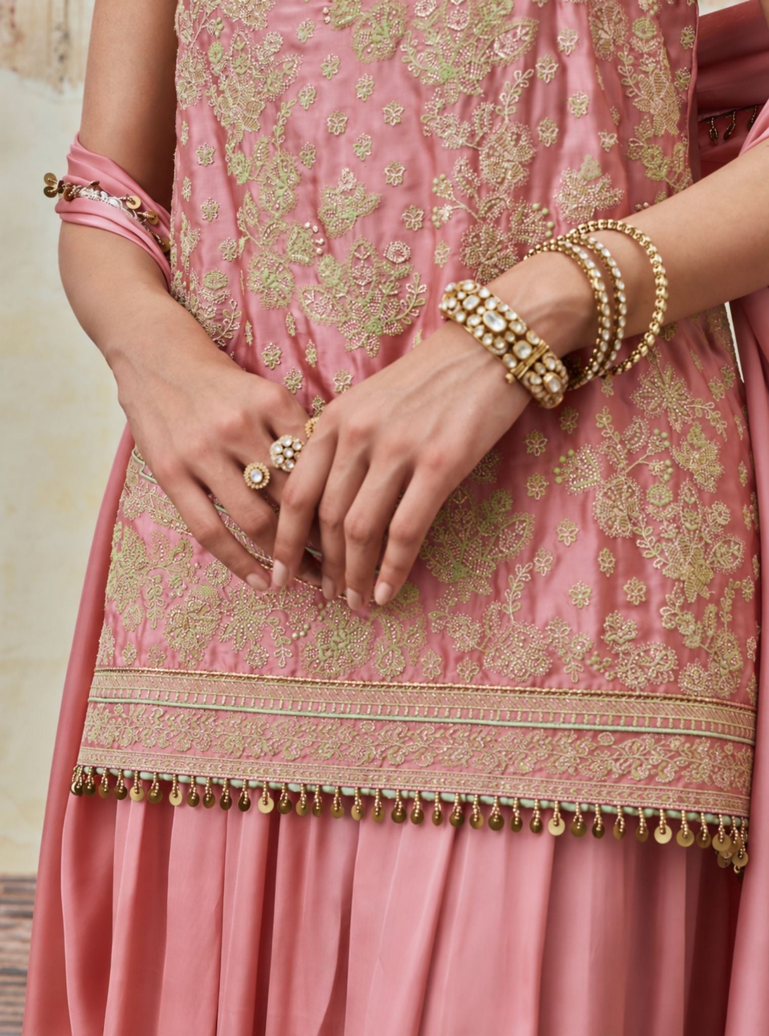 Aangan Cupro Satin Pink Sharara Set