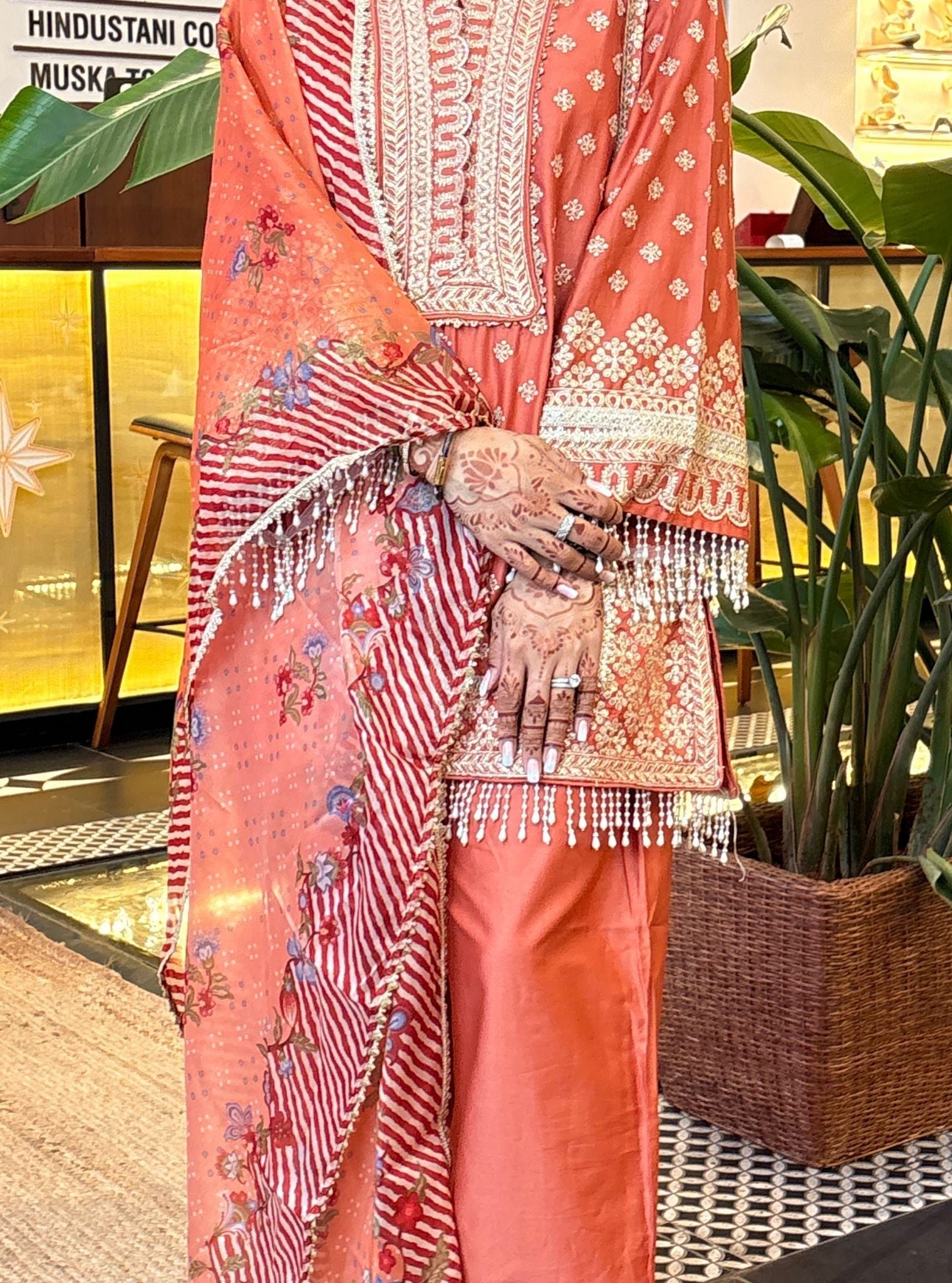 Arna Pima Satin Terracotta Kurta Set