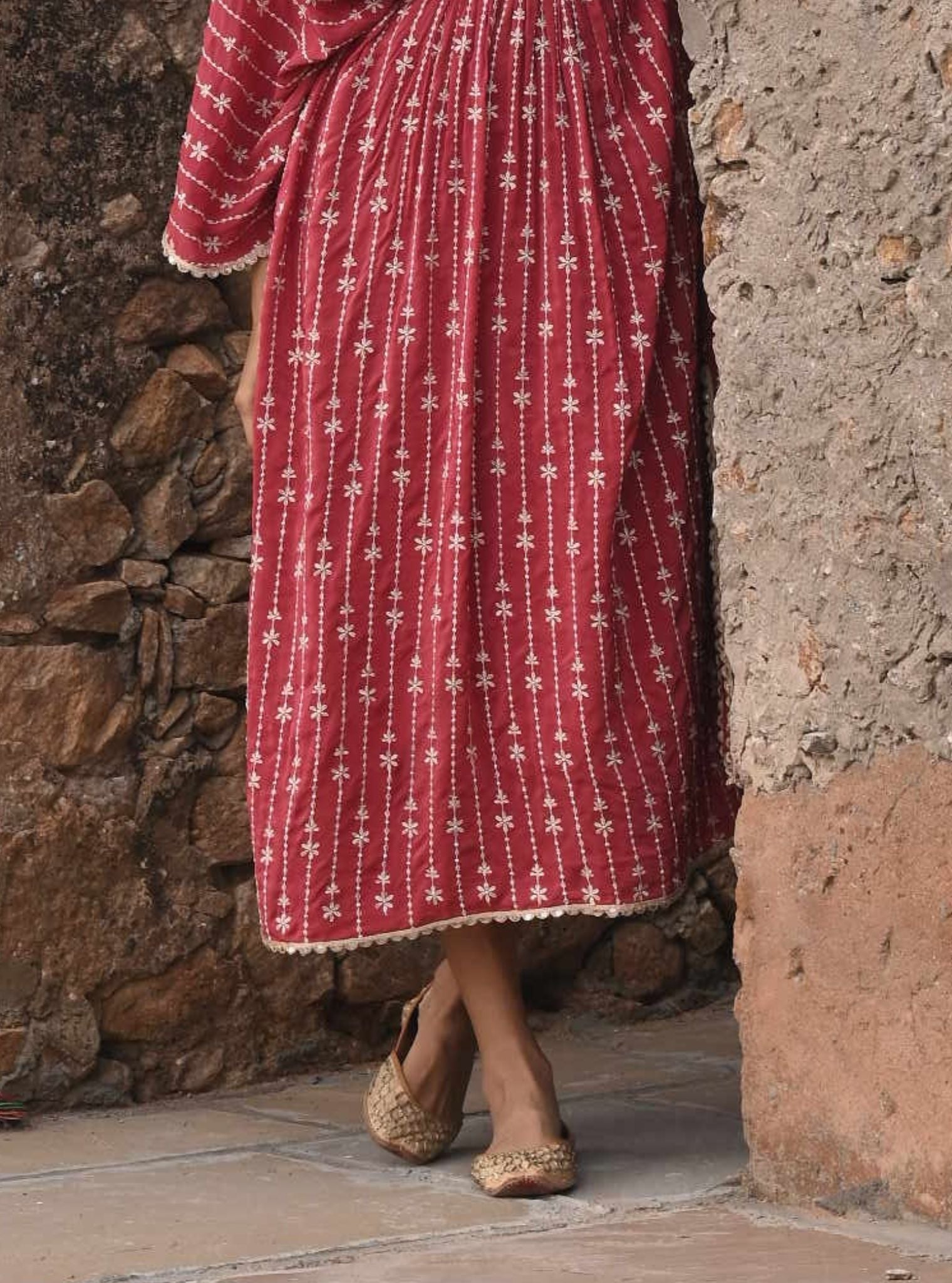 Gul Crepe Red Kaftan