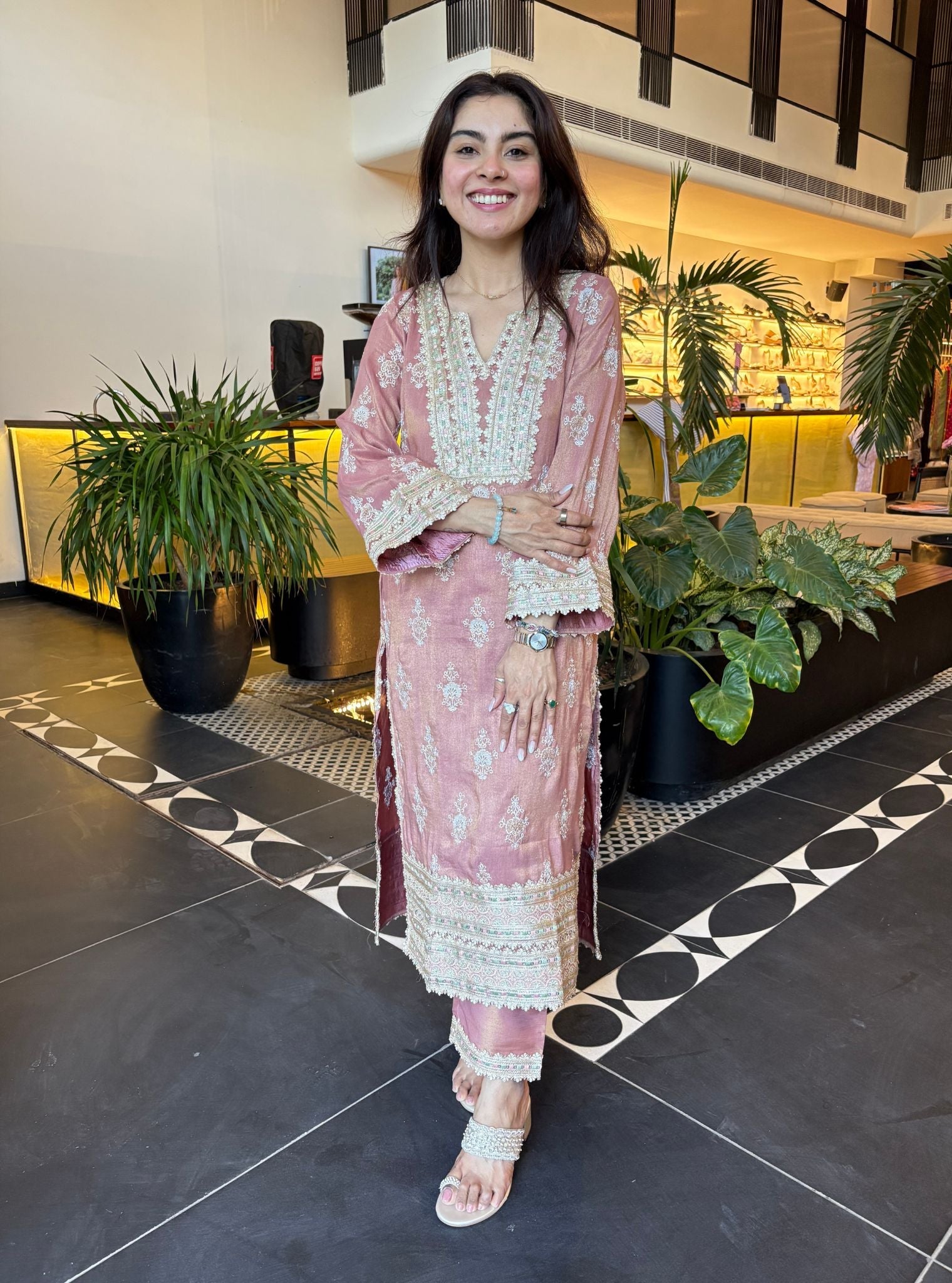 Mitthi Luxe Tissue Rose Kurta Set