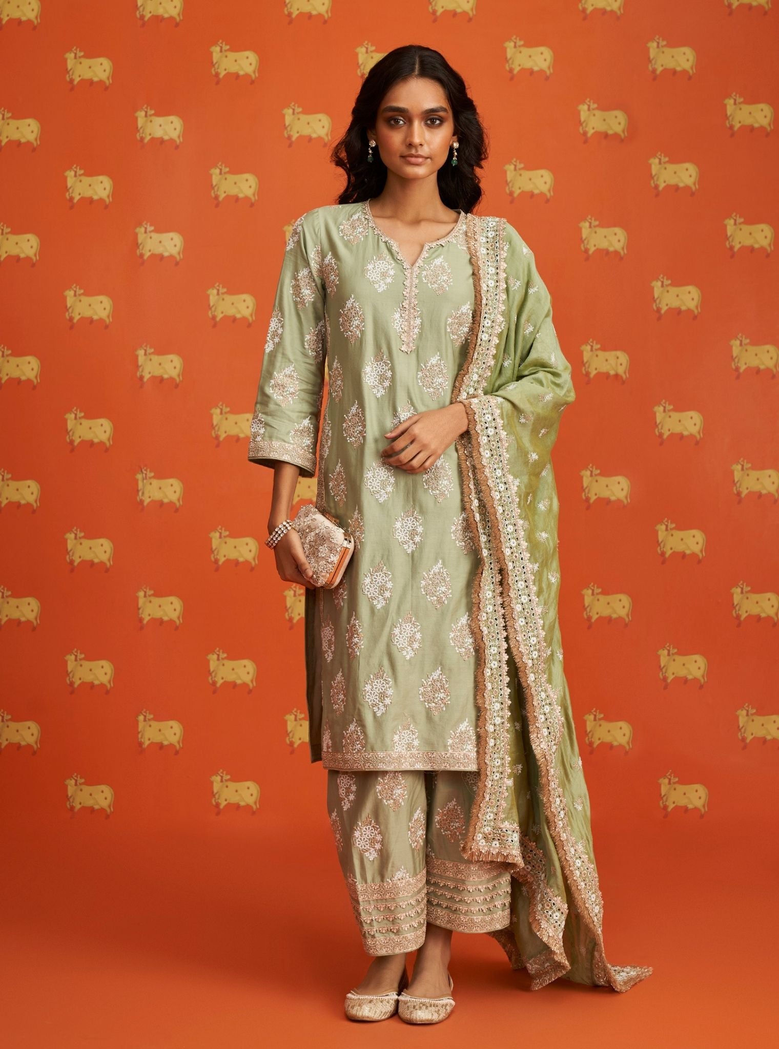 Calita Pima Satin Green Kurta Set