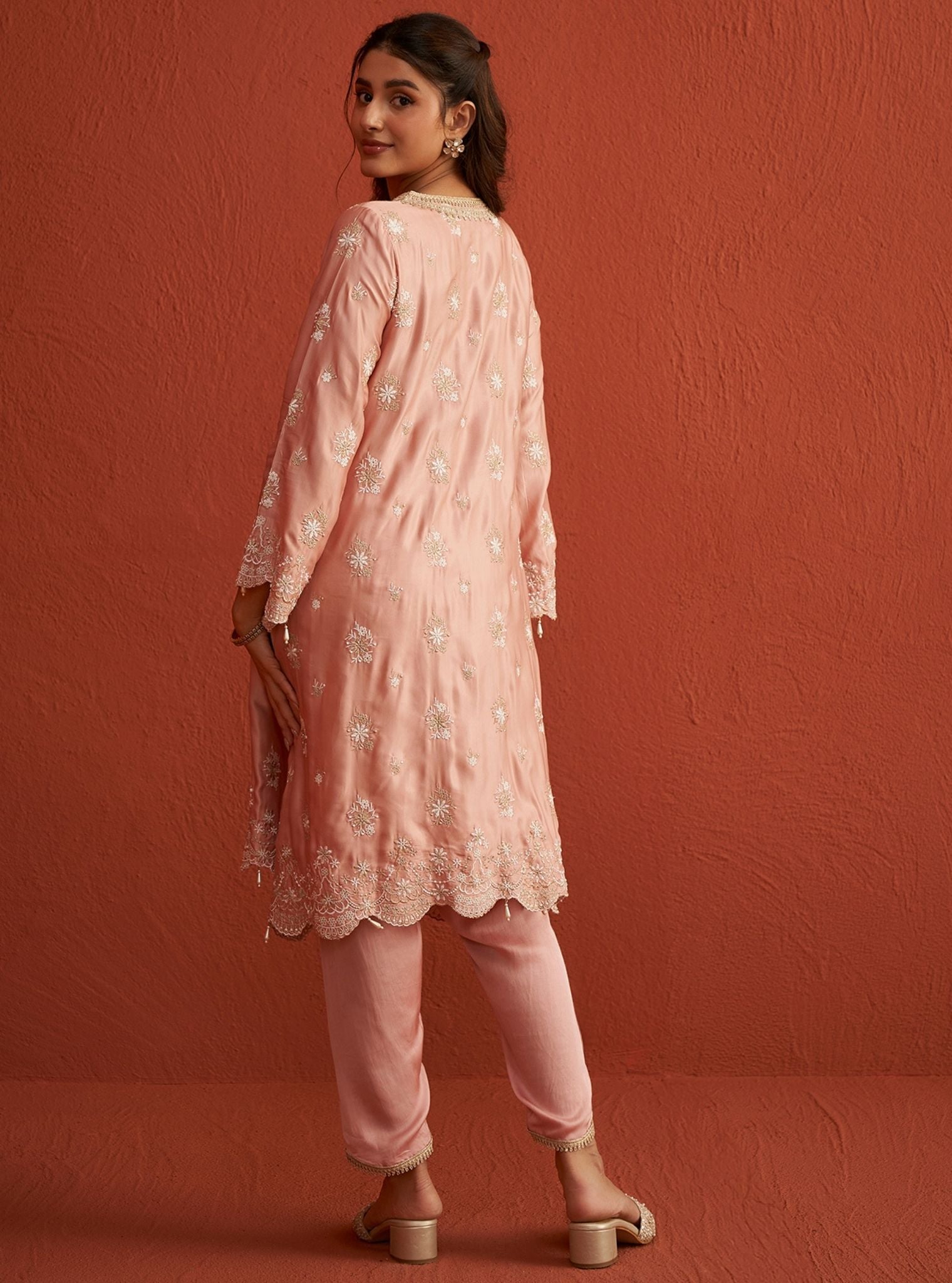 Mulmul Cupro Satin Kangna Pink Kurta With Mulmul Cupro Satin Kangna Pink Pant