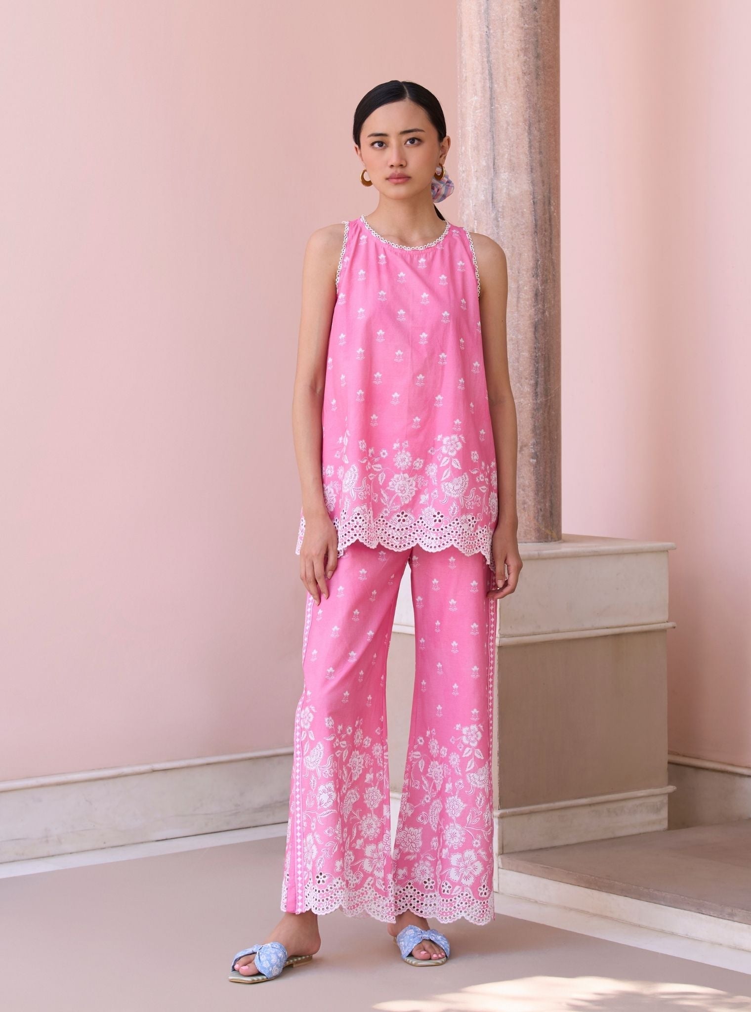 Zeenat Rani Pink Mulmul Cotton Top Set