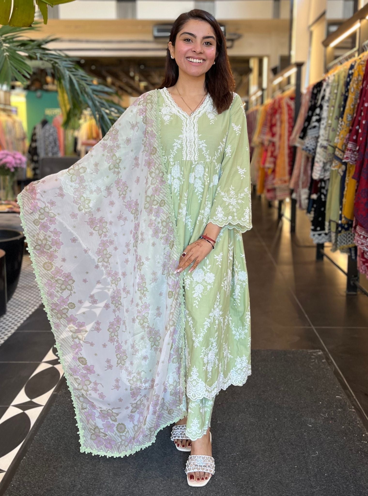 Zambi Supima Cotton Green Kurta Set