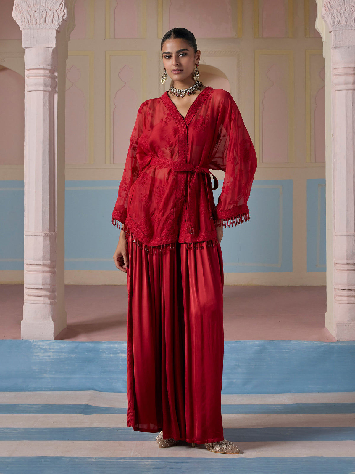 Dhara Organza Red Co-ord Set