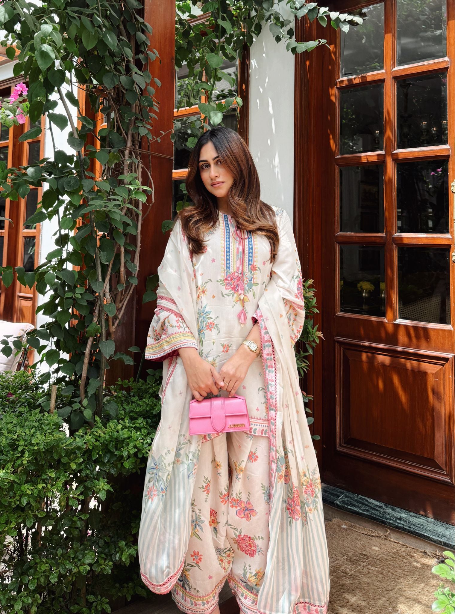Enaara Lawn Off White Kurta With Farshi Salwar