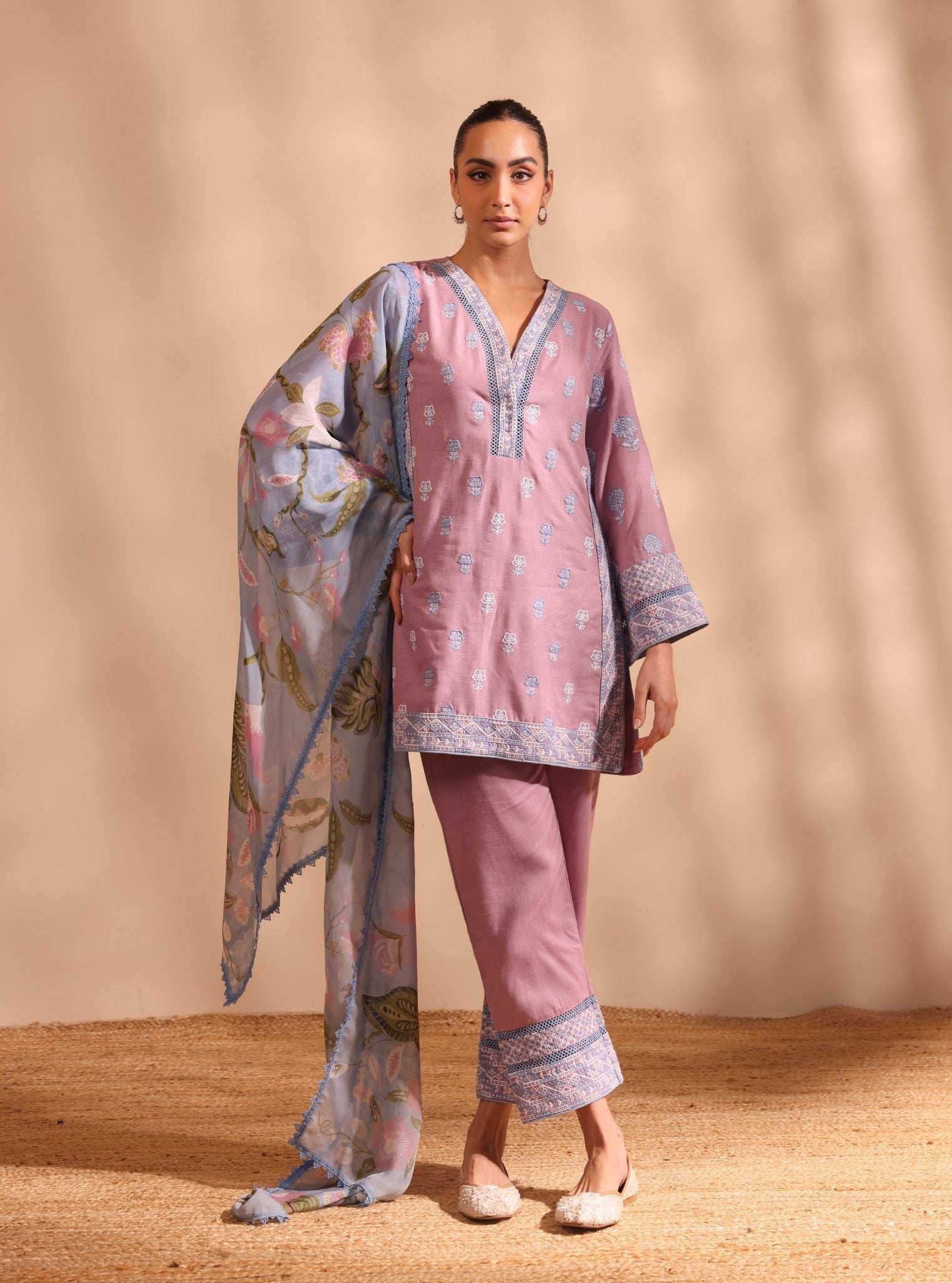 Mulmul Organza Printed Pema Blue Dupatta