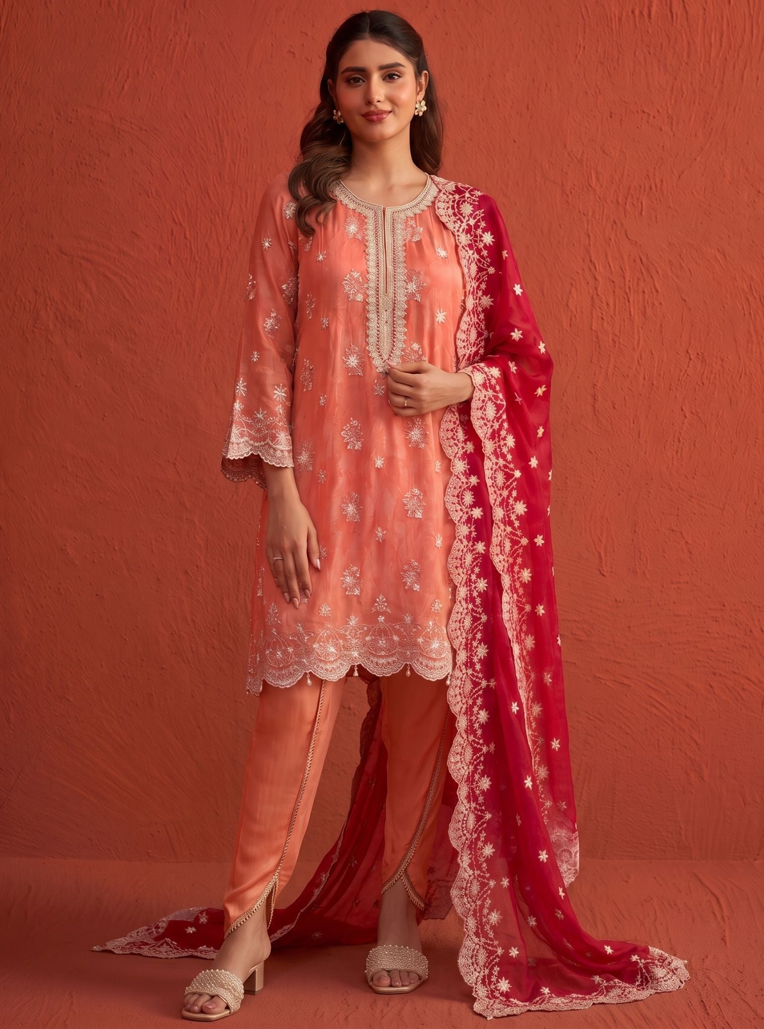 Kangna Crepe Terracotta Kurta Set