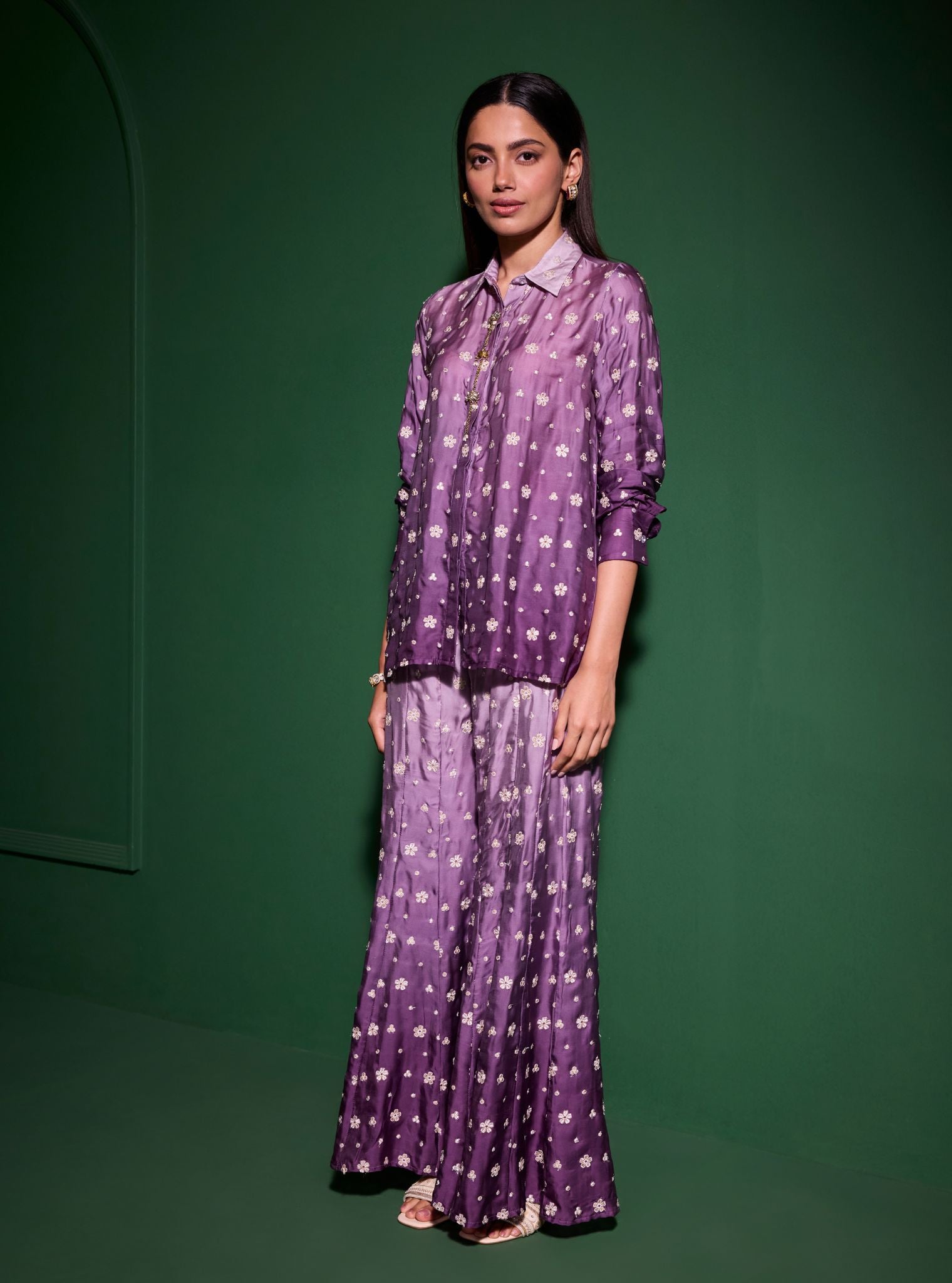 Husna Cupro Satin Ombre Purple With Husna Sharara