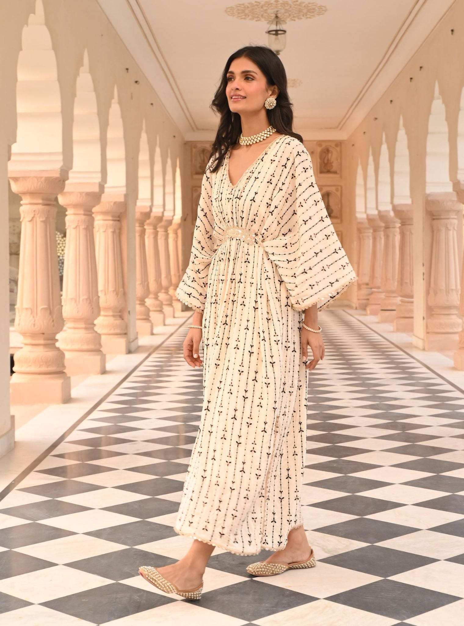 Gul Crepe Off White Kaftan