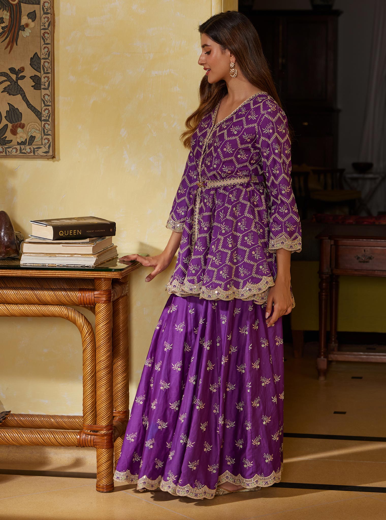 Bisini Pima Purple Top with Sharara Set