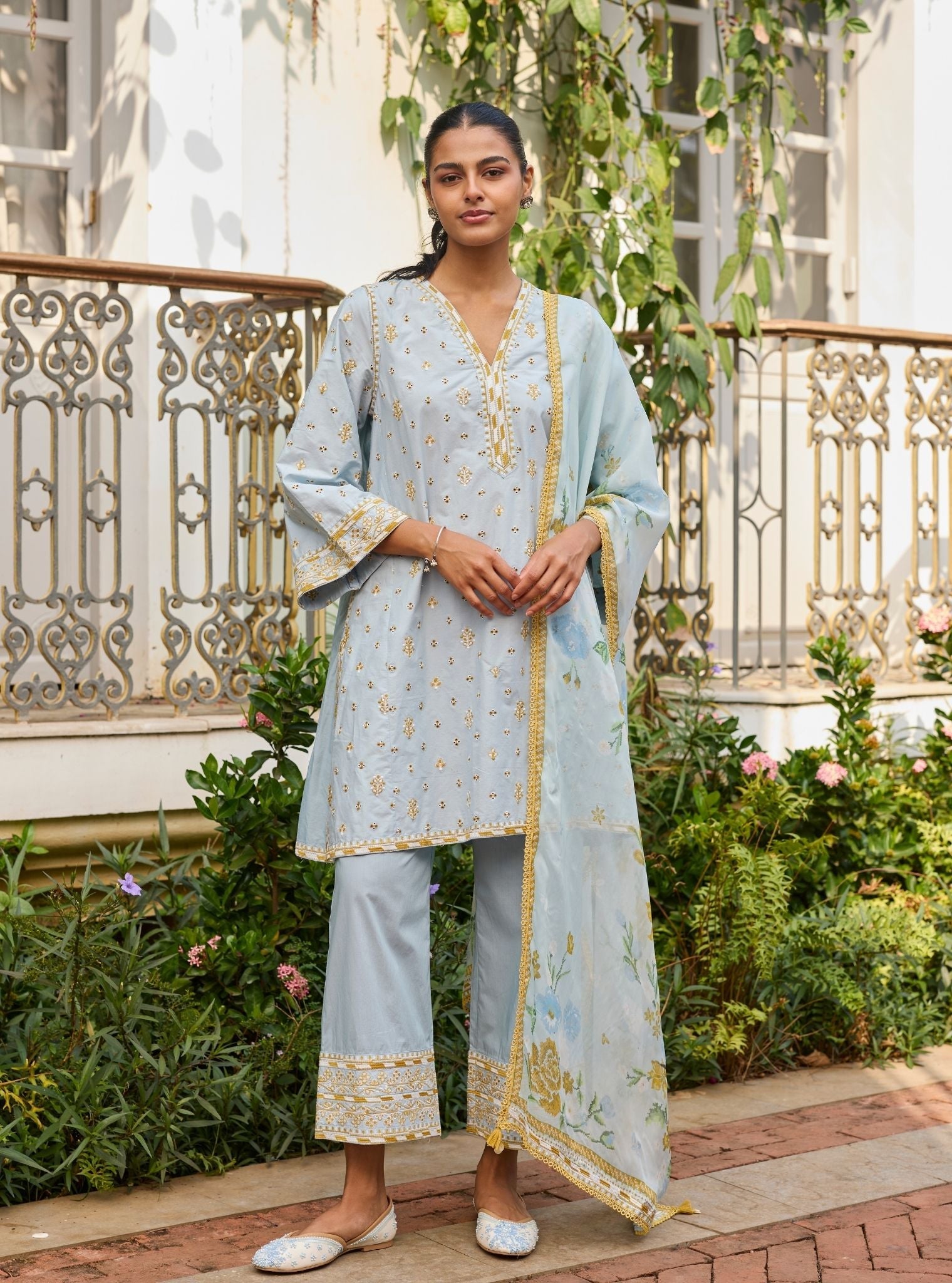 Vysa Supima Cotton Blue Printed Kurta Set