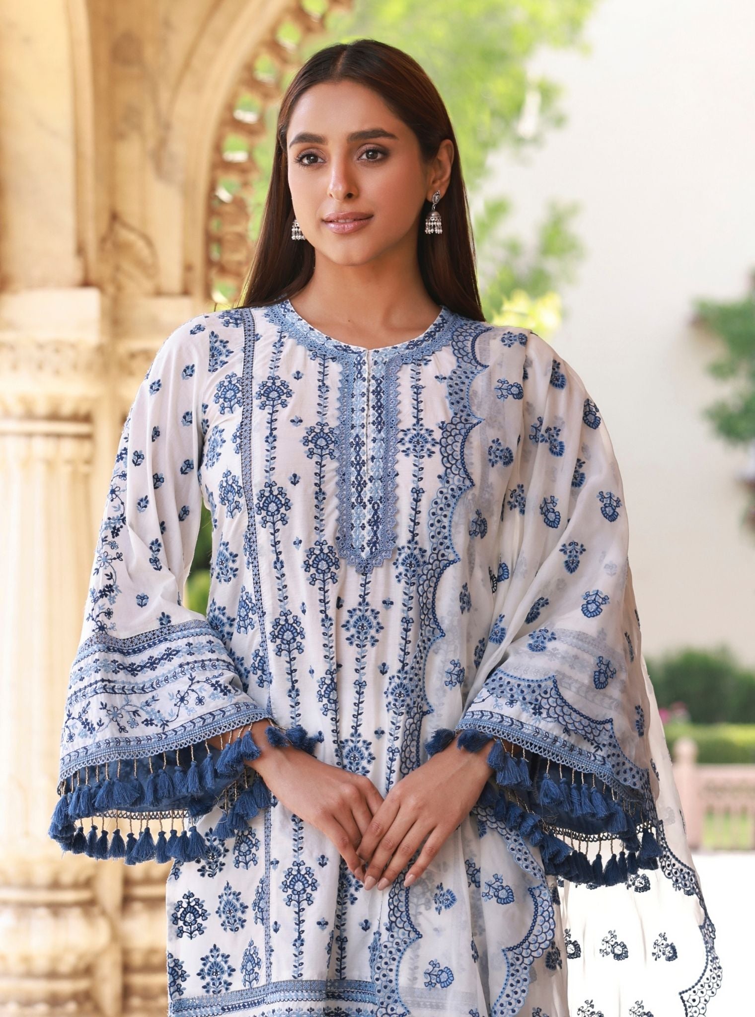 Lomeya White & Blue Kurta Set