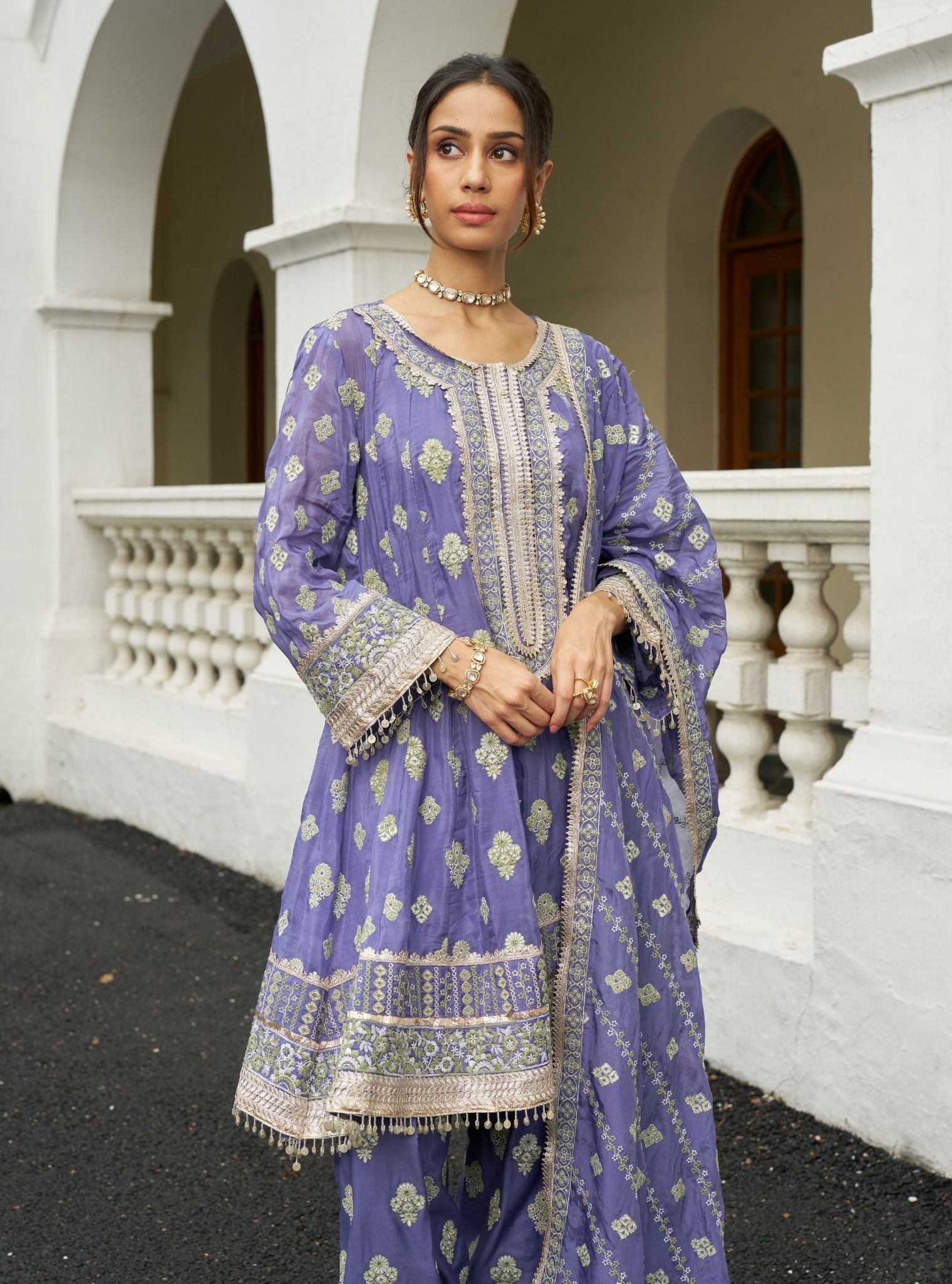 Tarana Viscose Glass Organza Luxe Violet Kurta Set