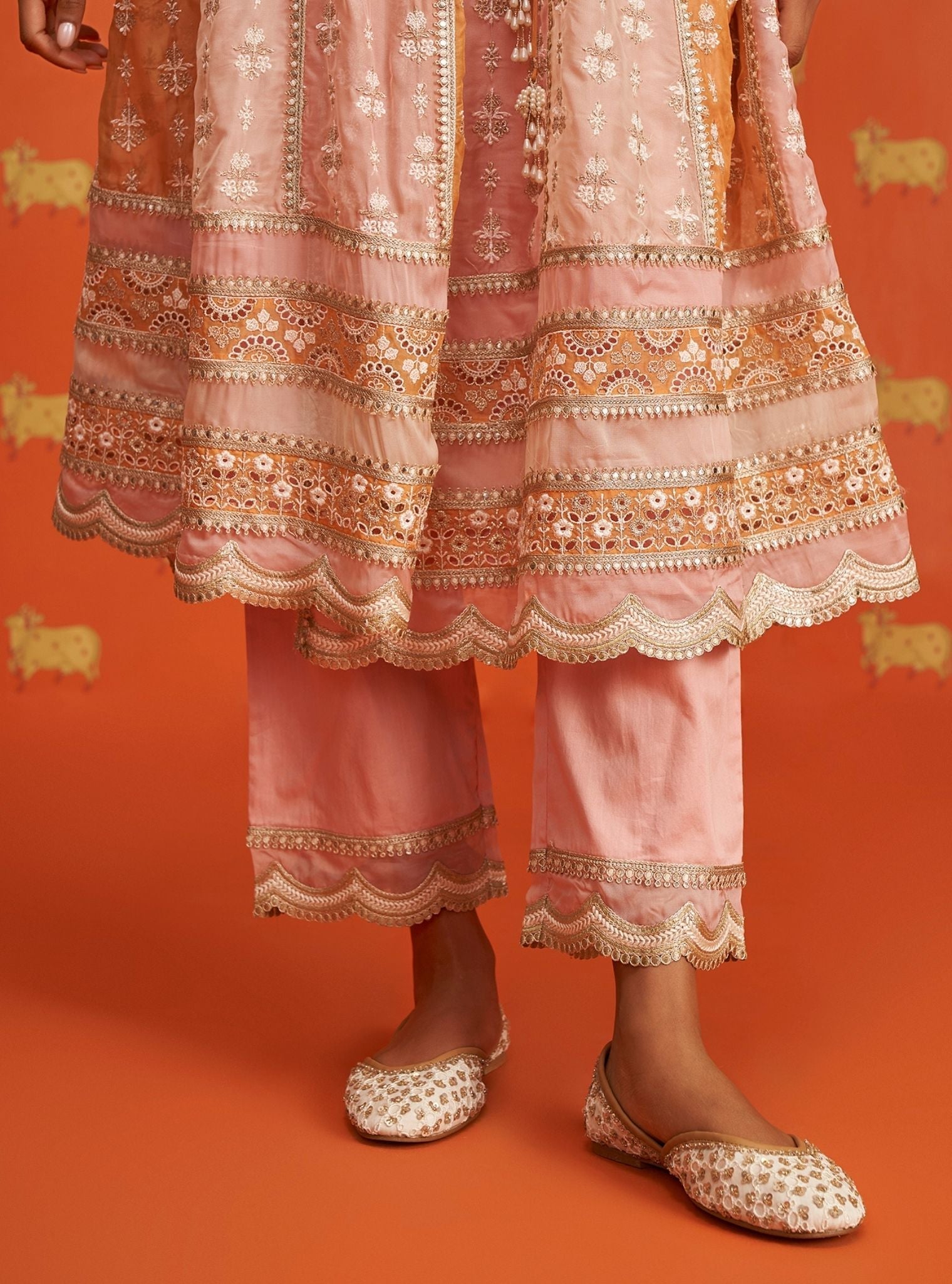 Mulmul Organza Sawika Pink Anarkali Kurta With Mulmul Pima Satin Sawika Pink Pant