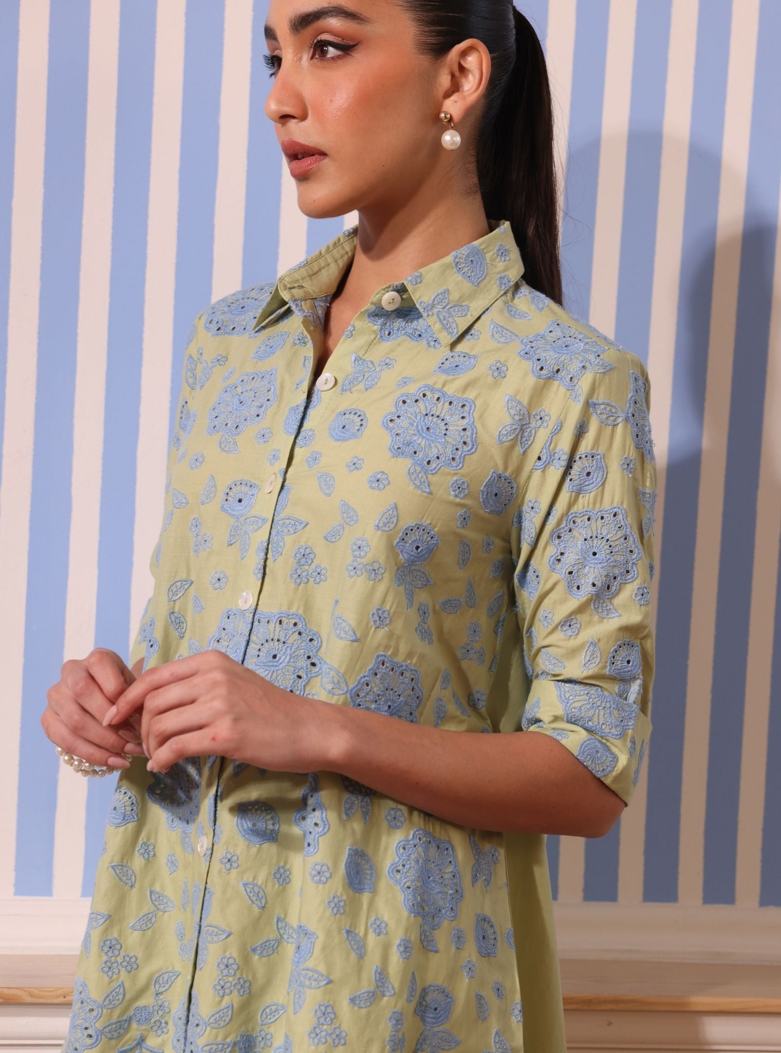 Mulmul Cotton Soren Green Shirt
