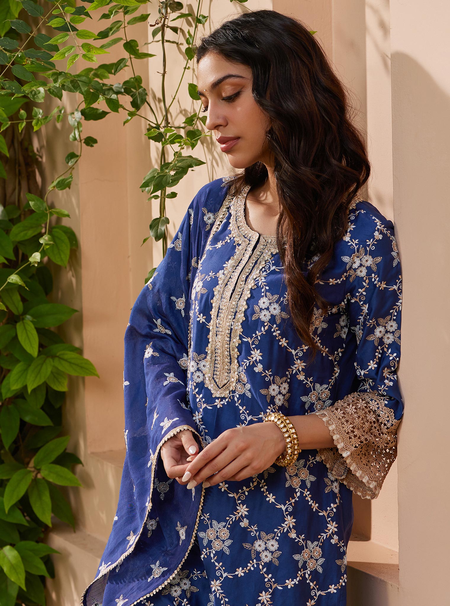 Mulmul Nariki Navy Dupatta