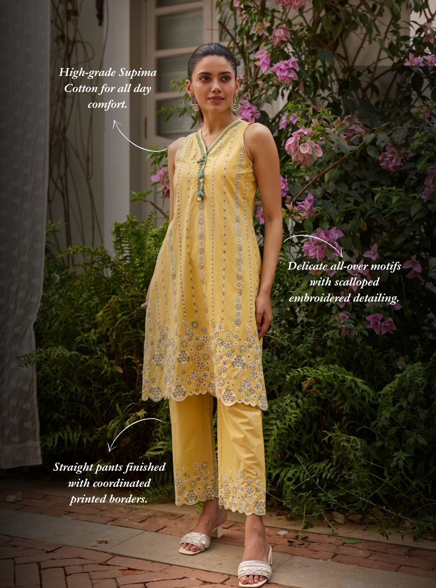 Elra Supima Cotton Yellow Kurta Set