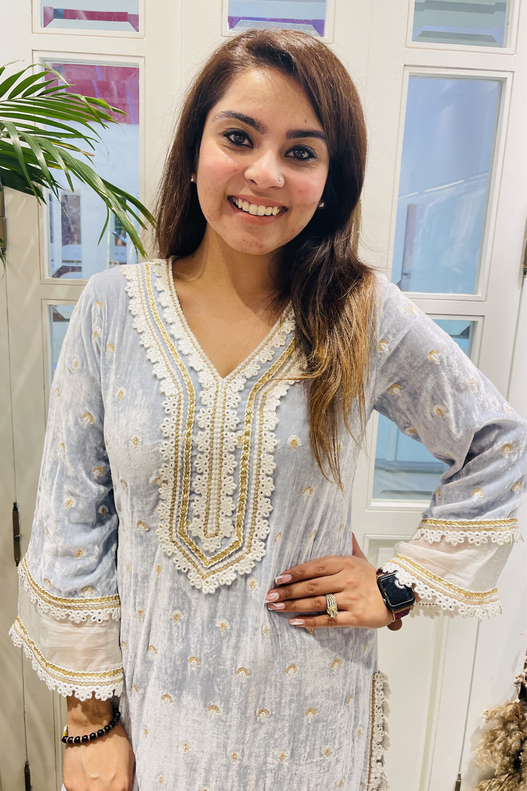 Eliza Velvet Blue Kurta Set