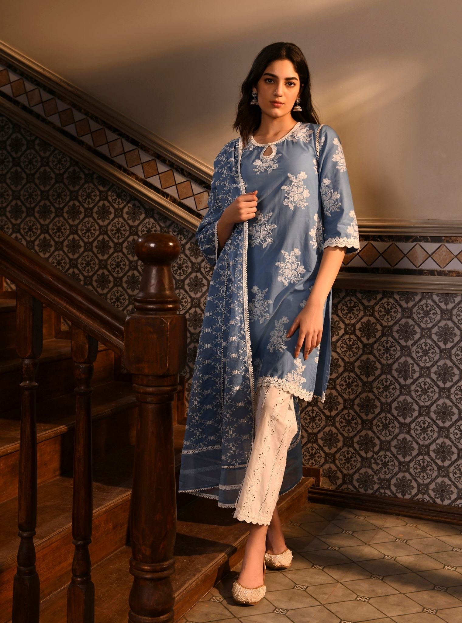 Mulmul Supima Cotton Ava Denim Dupatta