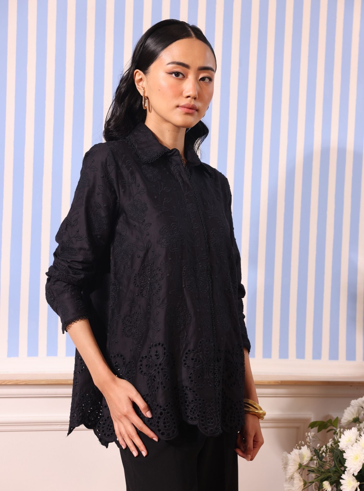 Mulmul Cotton Romy Black Shirt