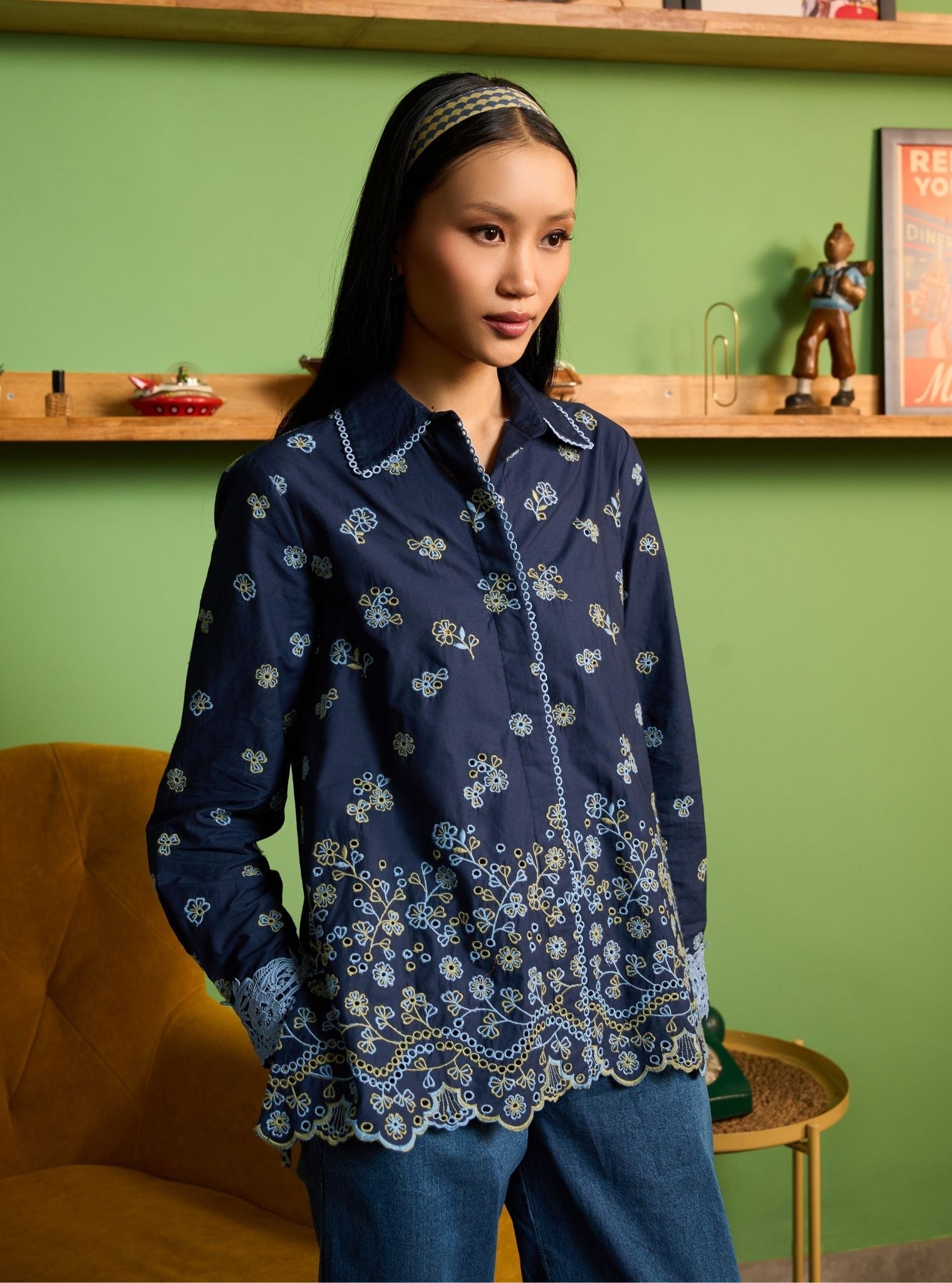 Zaniya Cotton Navy Shirt