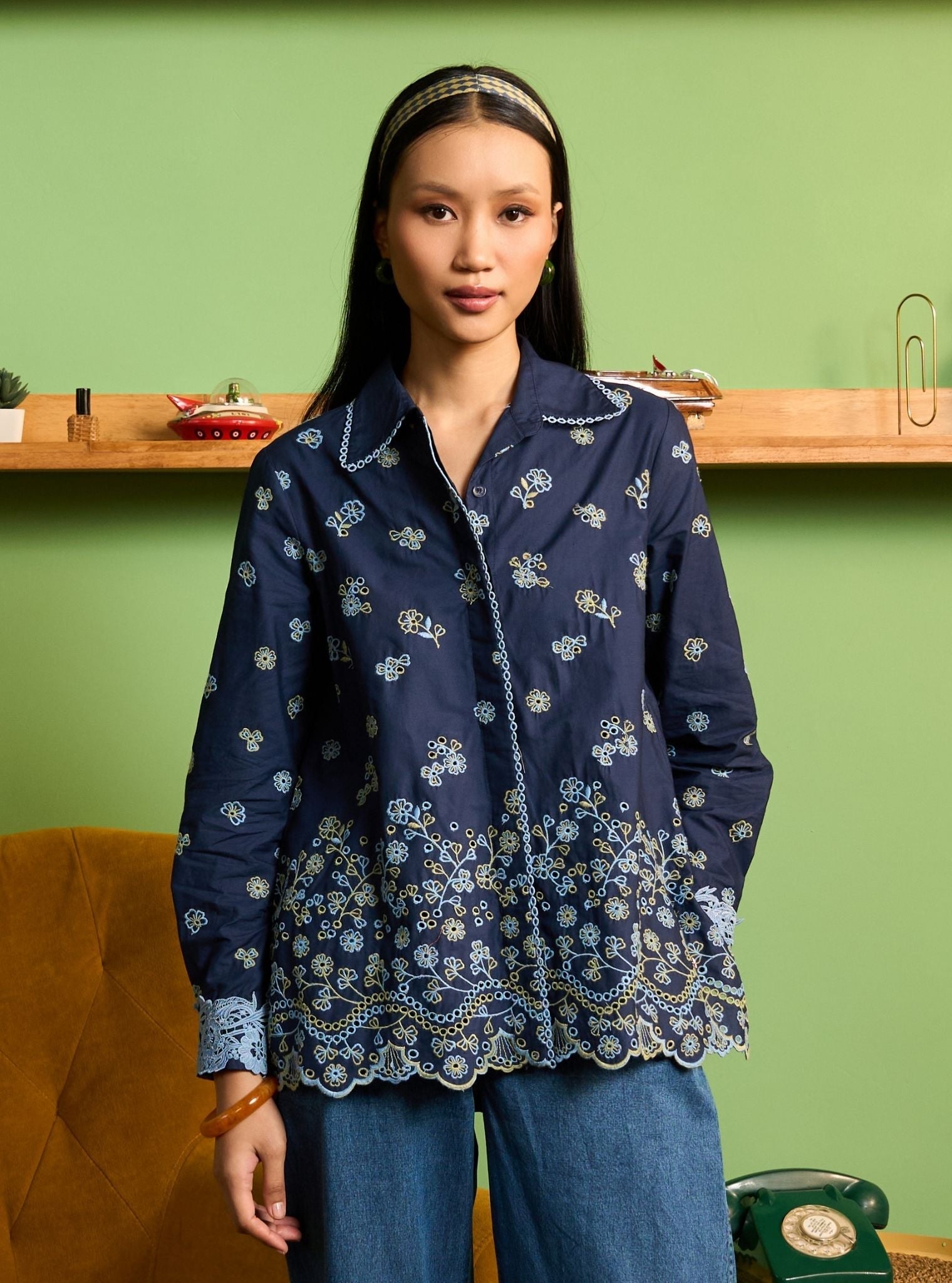 Zaniya Cotton Navy Shirt