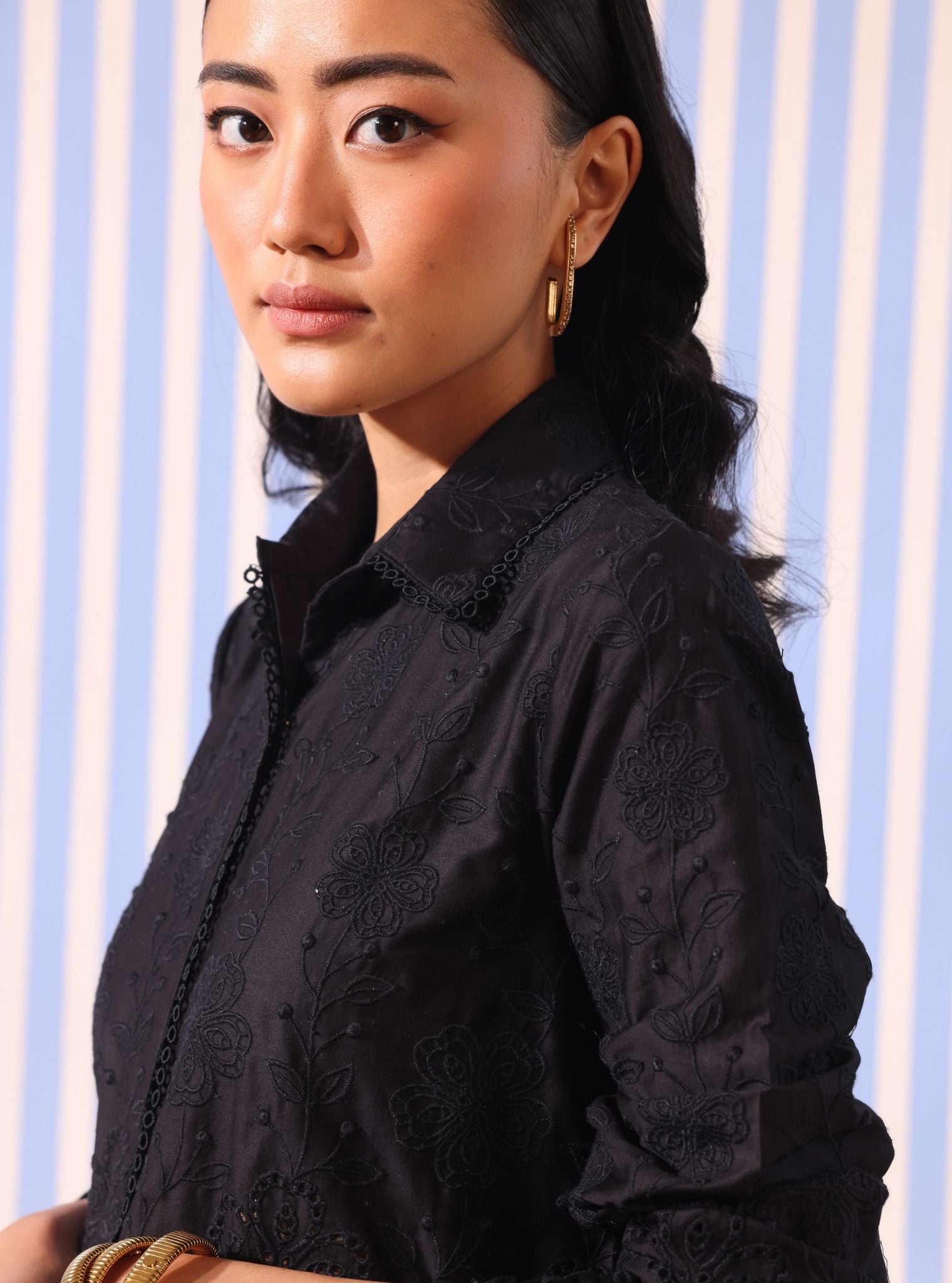 Mulmul Cotton Romy Black Shirt
