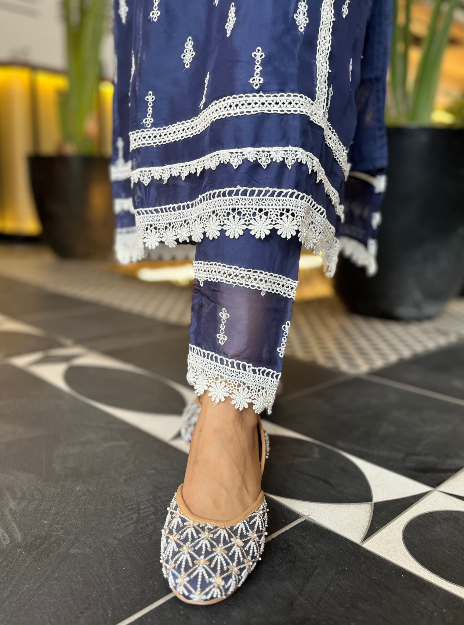 Delie Organza Navy Kurta Set