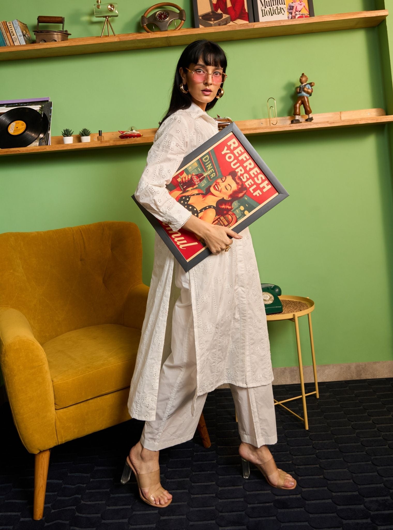 Zareenah Cotton White Kurta Shirt Set