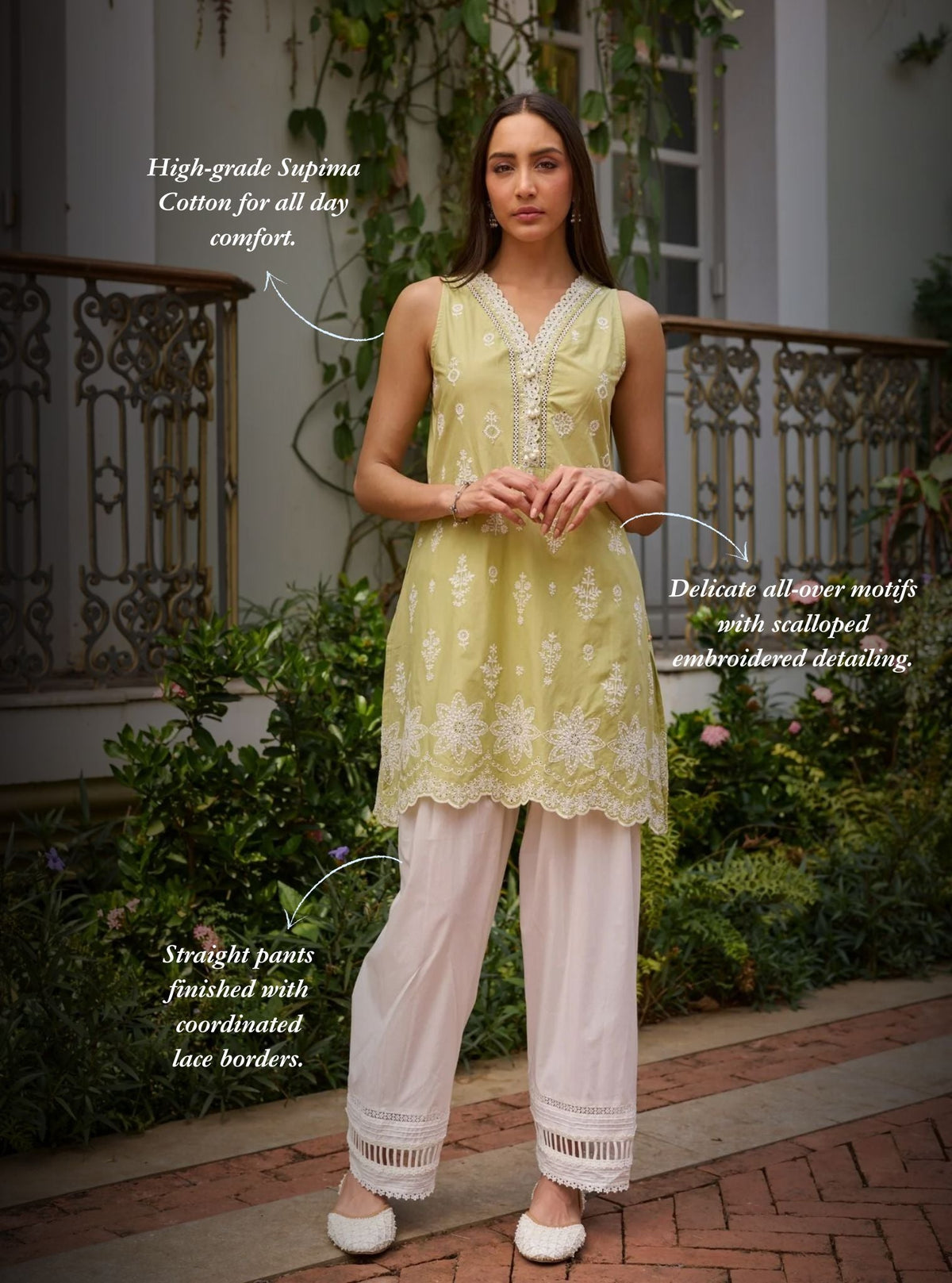 Zoa Supima Cotton Green Kurta With Farshi Salwar