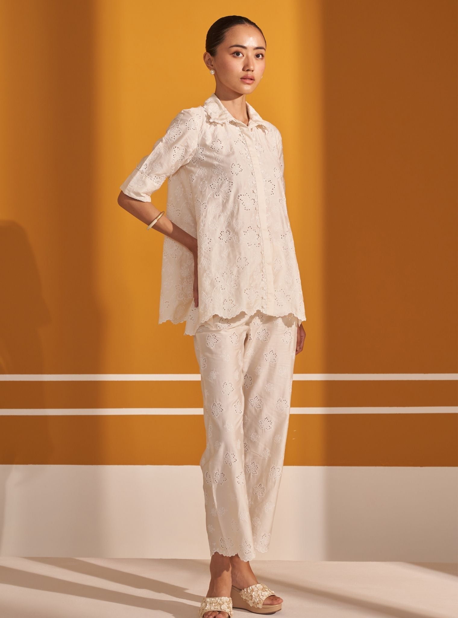 Roselyn Pima Satin Off White Co-ord Set