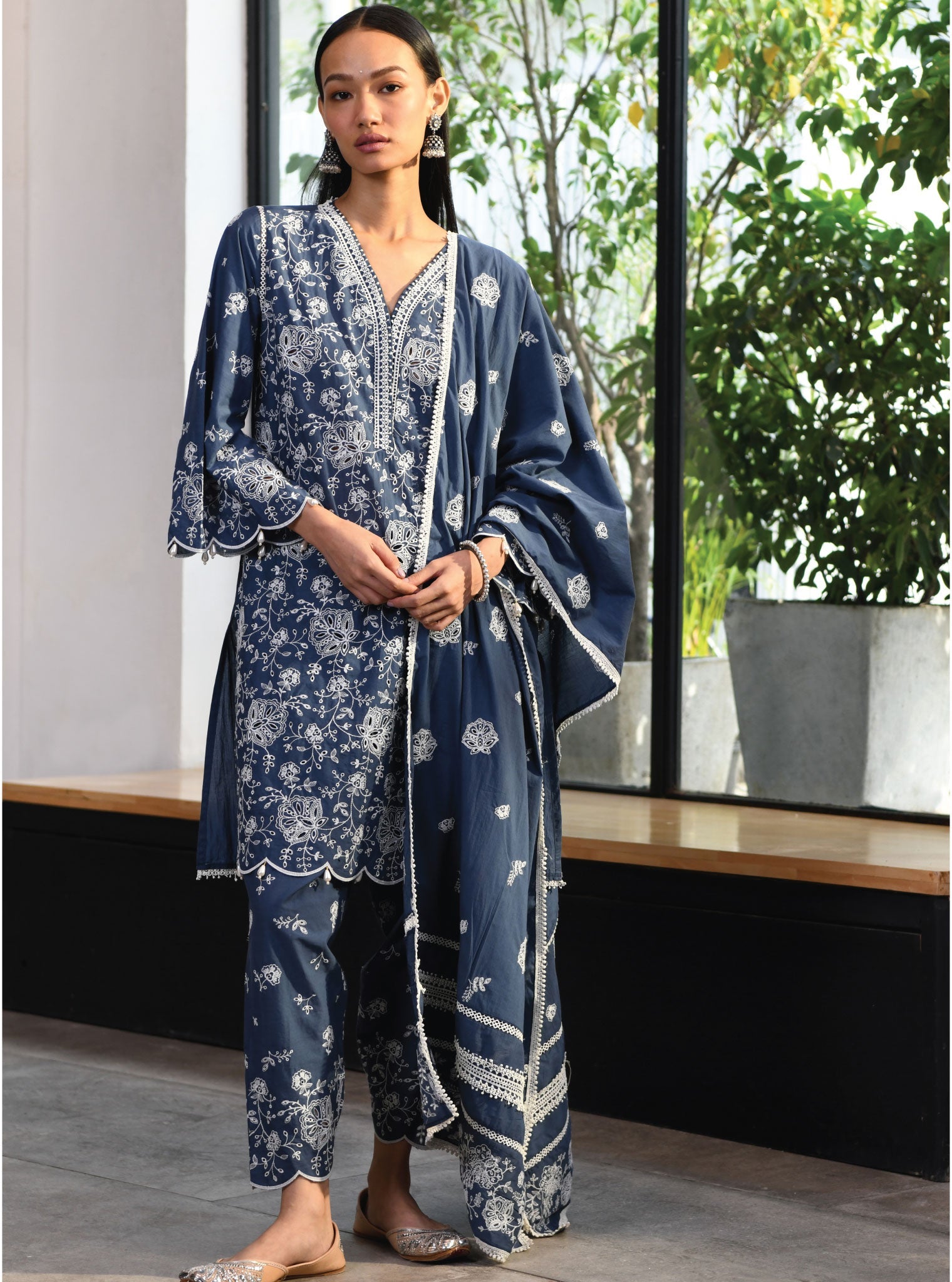 Mulmul Supima Cotton Truro Navy Dupatta