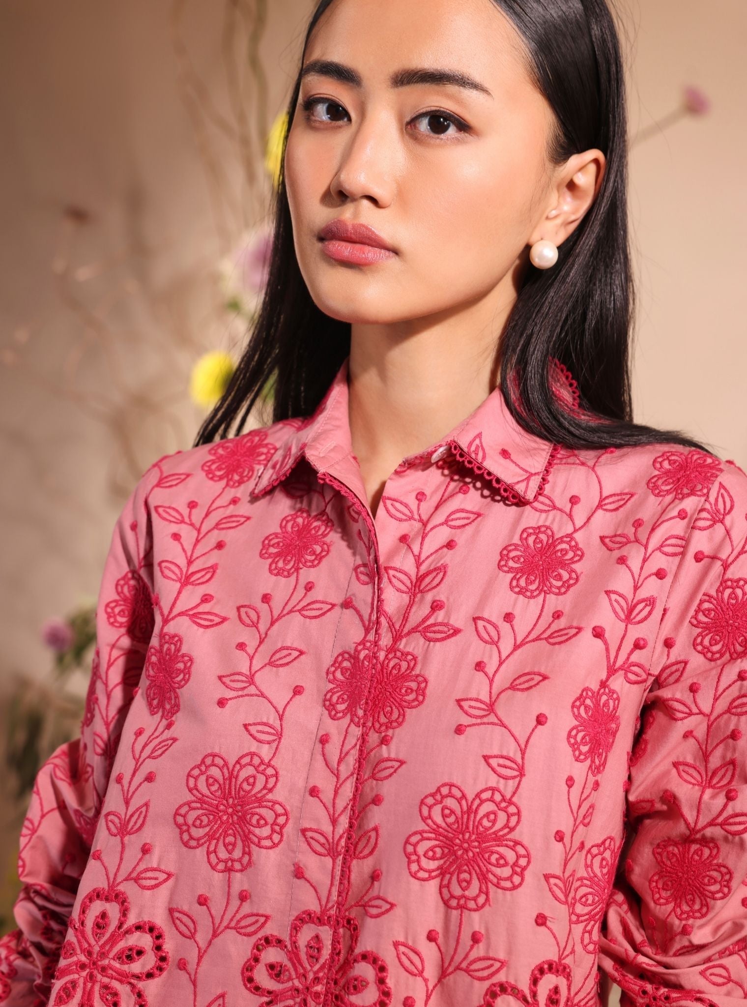 Mulmul Cotton Romy Salmon Pink Shirt